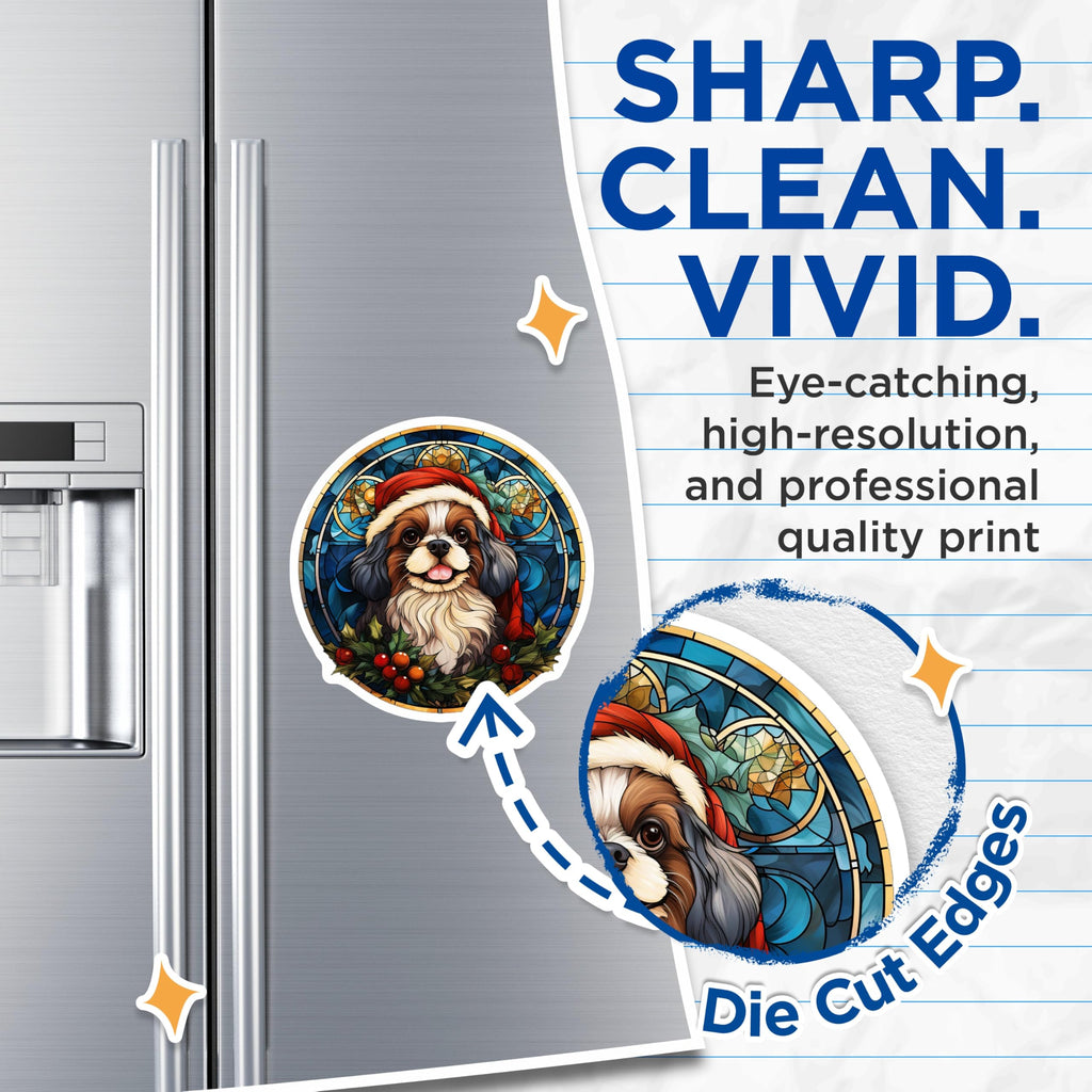 (2 Pack) Cavalier King Charles Spaniel Christmas Magnets - Holiday Dog Decor - Stained Glass Pet Art - 5 Inches On Longest Side - Thick Durable Magnet - Made in USA - MAG28032