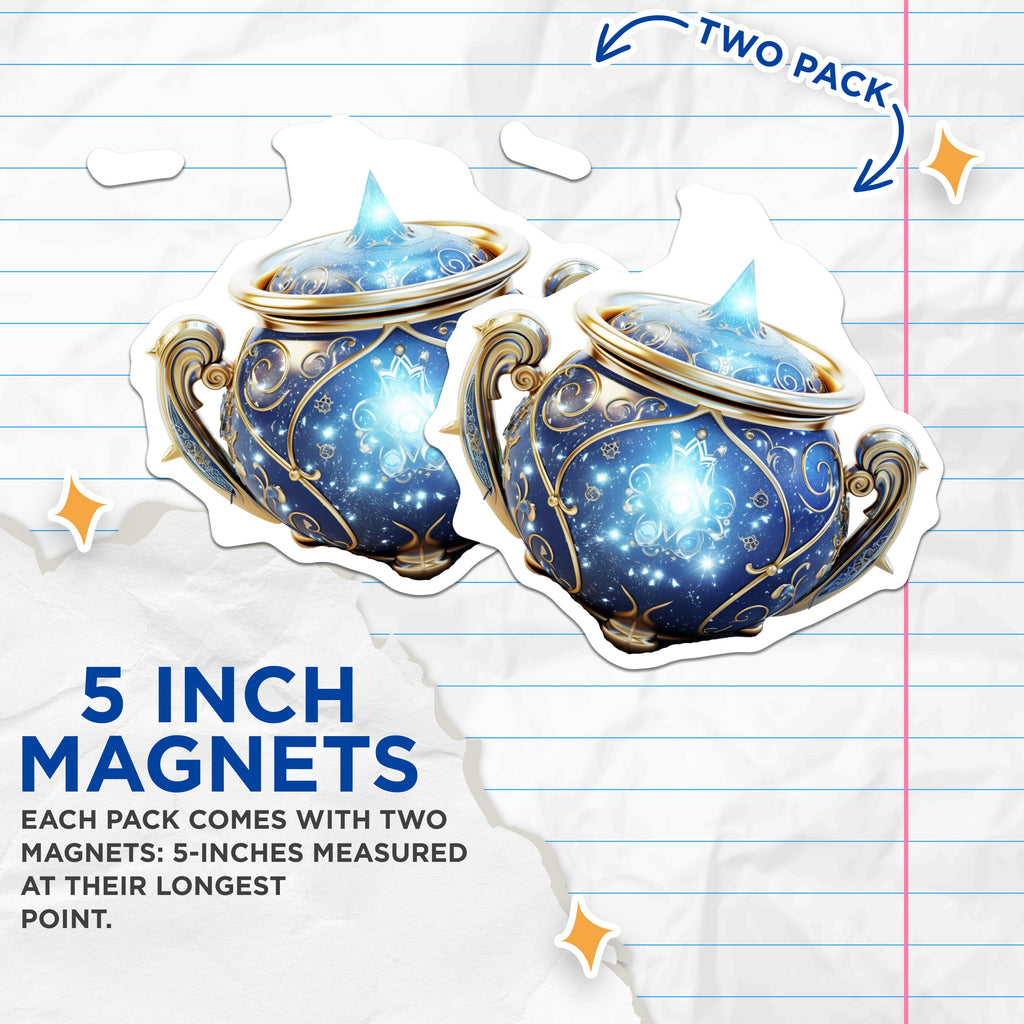 (2 Pack) Magic Pot Stickers - Fantasy Art Decal - Celestial Aesthetic - RPG Gaming Accessory - Witchy Planner Sticker - 5 Inches On Longest Side - Thick Durable Magnet - Made in USA - MAG36272