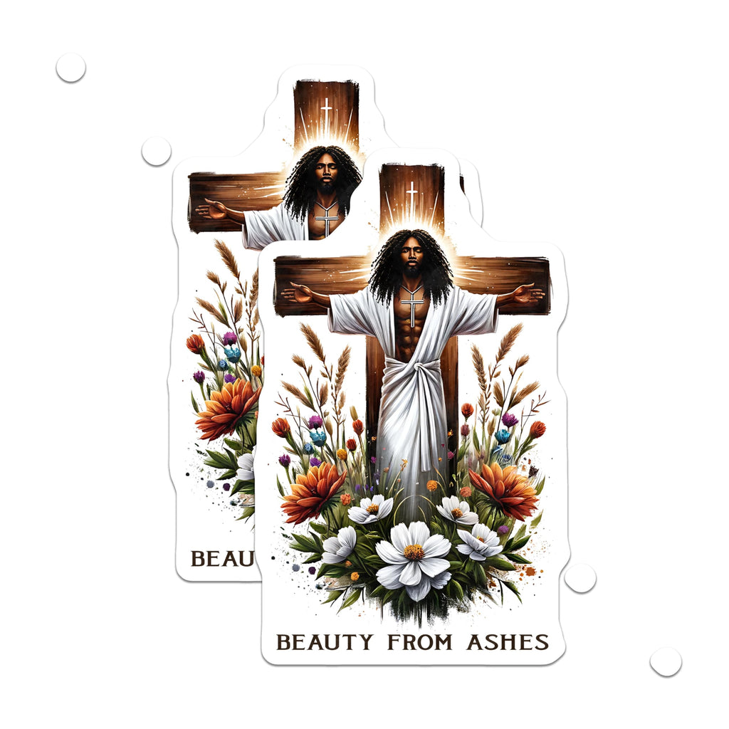 (2 Pack) Jesus Christ Dreadlocks Magnets - Beauty from Ashes Christian Faith Art - Inspirational Cross Floral Devotion Decor - 5 Inches On Longest Side - Thick Durable Magnet - Made in USA - MAG20608