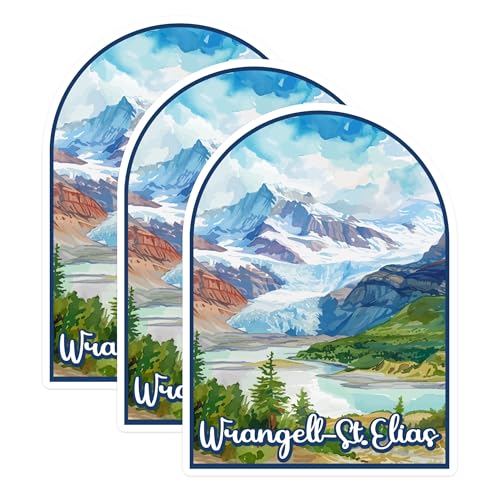 (3 Pack) Wrangell St Elias Decals - Alaskan Landscape Decal - National Park Decal - 3 Inches On Longest Side - Easy Peel & Apply - Made in USA - 3MCS0427