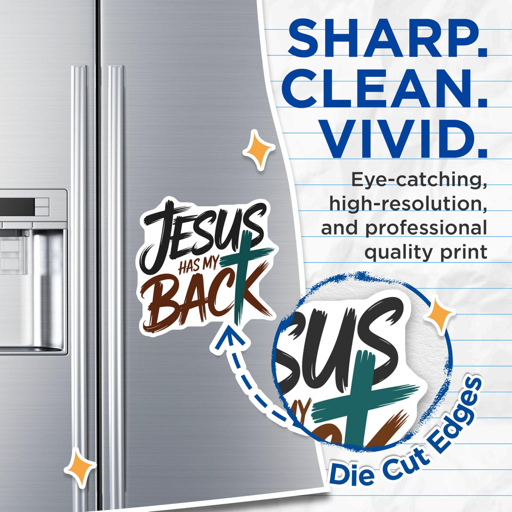 (2 Pack) Jesus Has My Back Magnets - Christian Faith Decor - Inspirational Cross Message - 5 Inches On Longest Side - Thick Durable Magnet - Made in USA - MAG22439