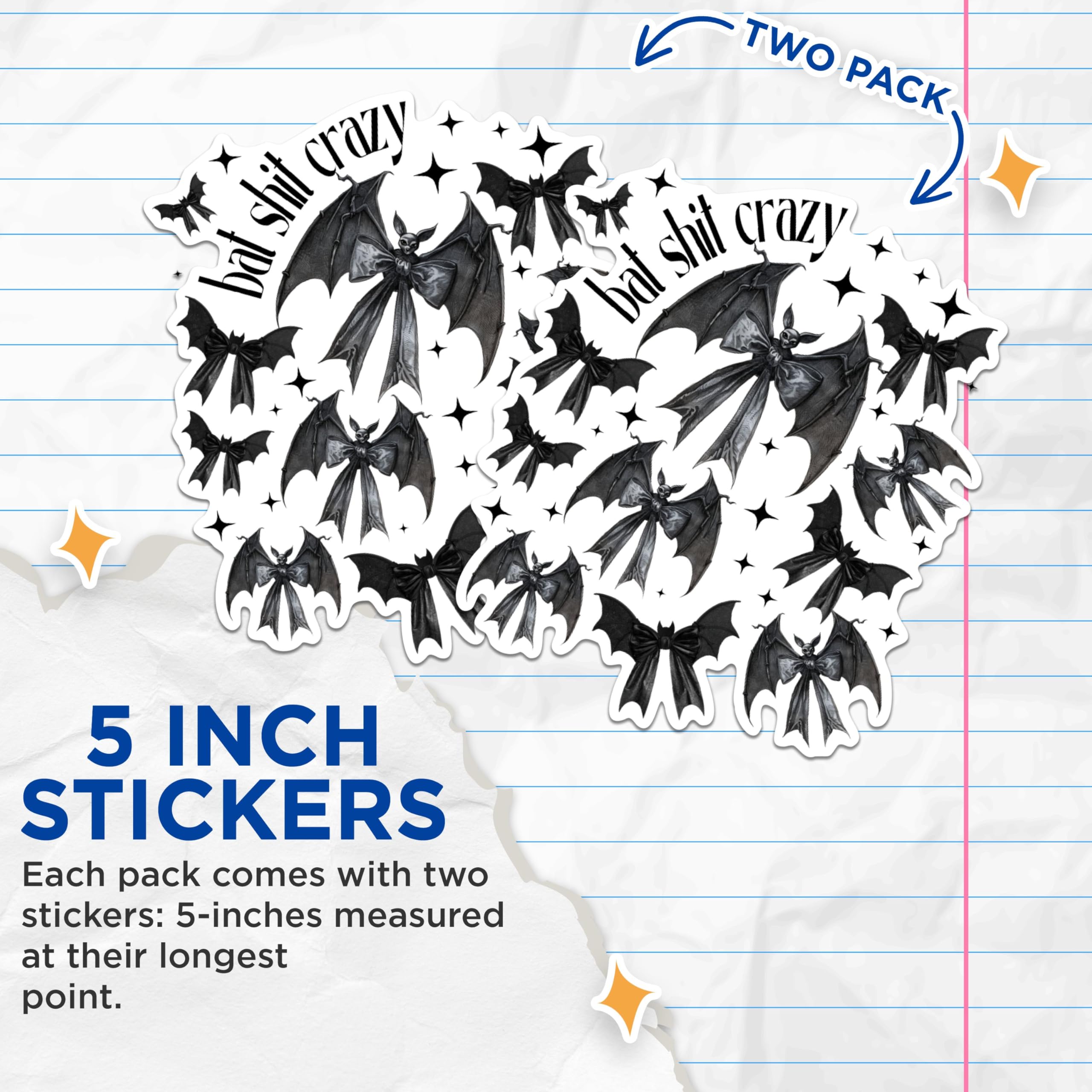 (2 Pack) Bat Shit Crazy Stickers - Halloween Bat Stickers - Funny Bat Vinyl Decals for Halloween Decor - 5" On Longest Side - Sticks to Any Smooth Flat Surface - Made in USA - BMCS2849