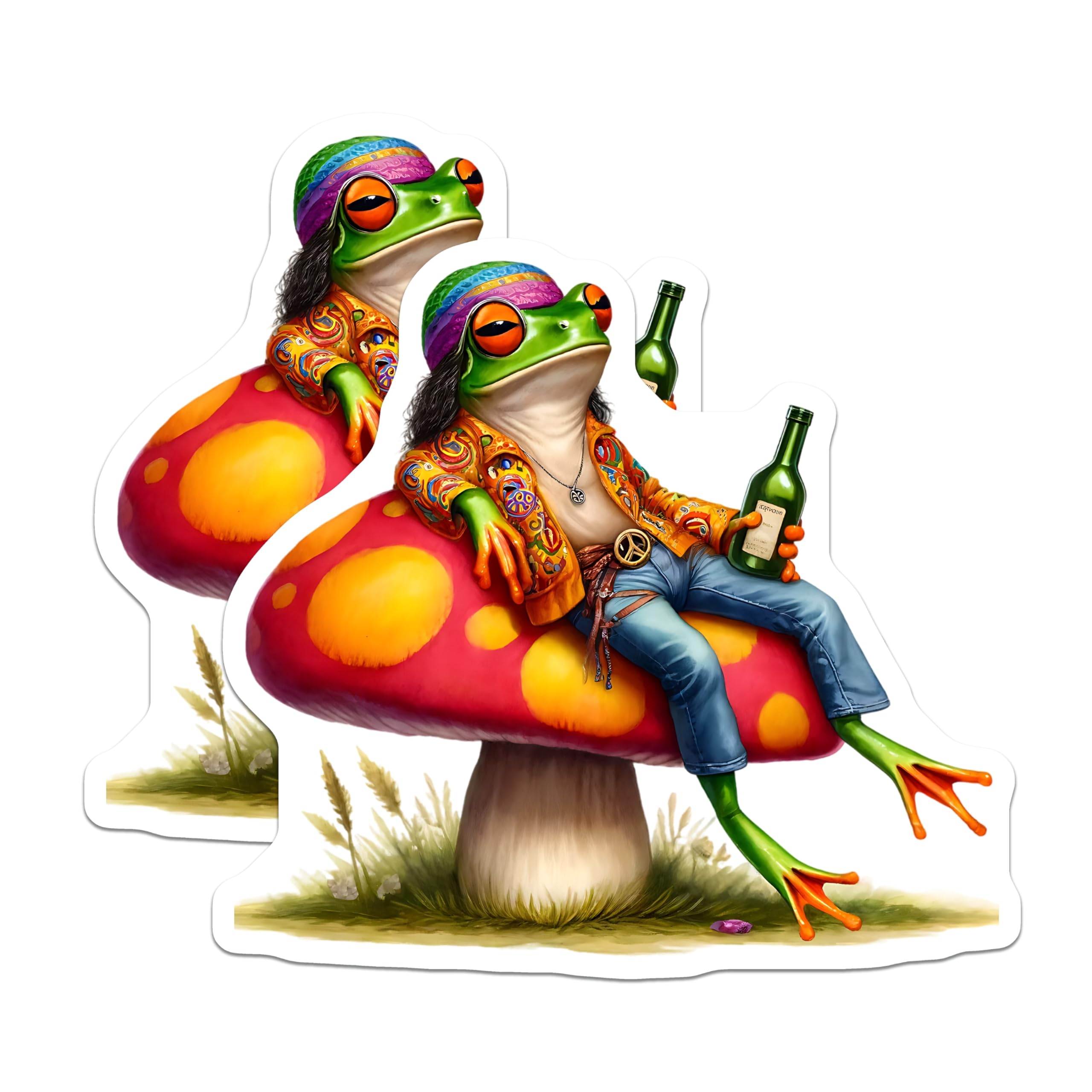(2 Pack) Frog Hippie Magnets - Mushroom Toadstool - Quirky Fridge Decor - 5" On Longest Side - Premium Magnet - for Cars, Refrigerators, Toolboxes, Lockers - Made in USA - MAG16981