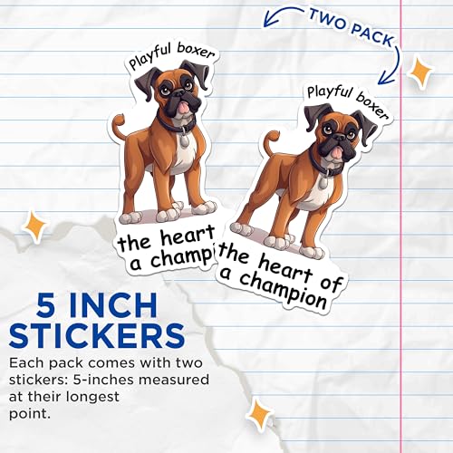 (2 Packs) Playful Boxer Heart of The Champion Stickers - Boxer Dog Breed Decals - 5 Inches On Longest Side - Premium Vinyl Decal - Sticks to Any Smooth Flat Surface - Made in USA - BMCS2392