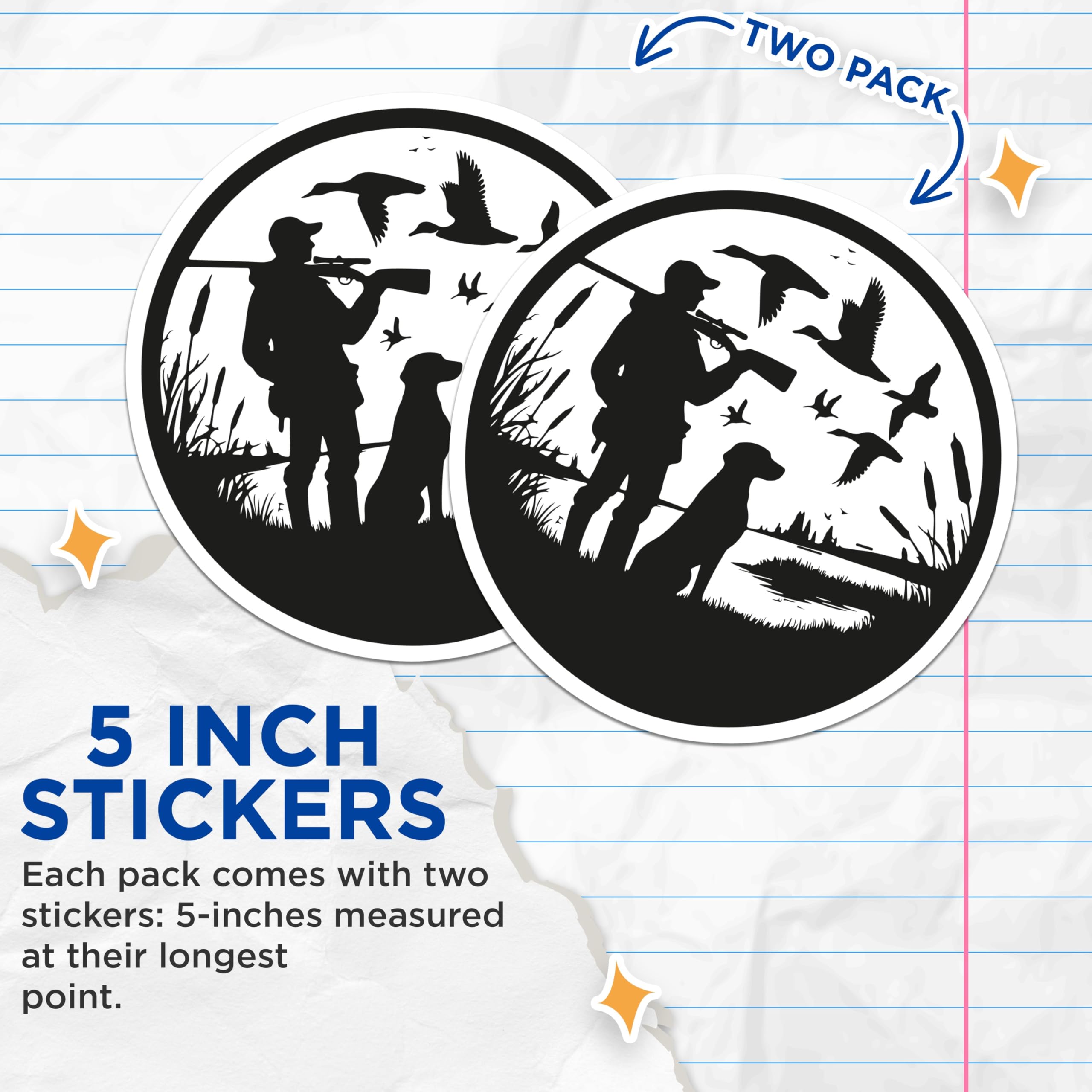 (2 Pack) Duck Hunting Stickers - Hunter Silhouette - Outdoor Adventure - 5" On Longest Side - Sticks to Smooth Flat Surfaces - Made in USA - BMCS21877