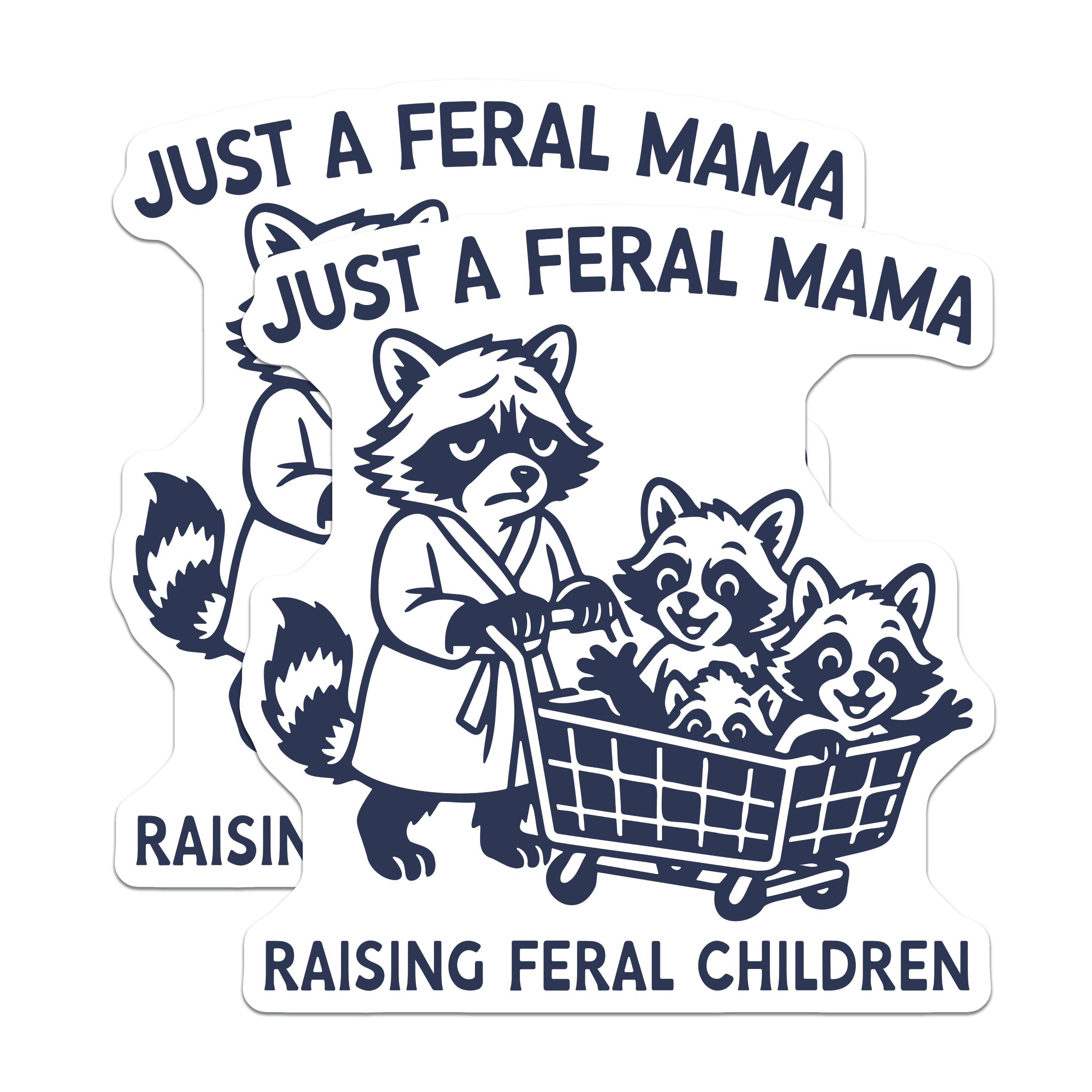 (2 Pack) Feral Mama Magnets - Tired Mom Humor - Raccoon Animal Lover - Funny Fridge Decor - Mother's Day Celebration Present - 5" - Durable Magnet - Made in USA - MAG38275