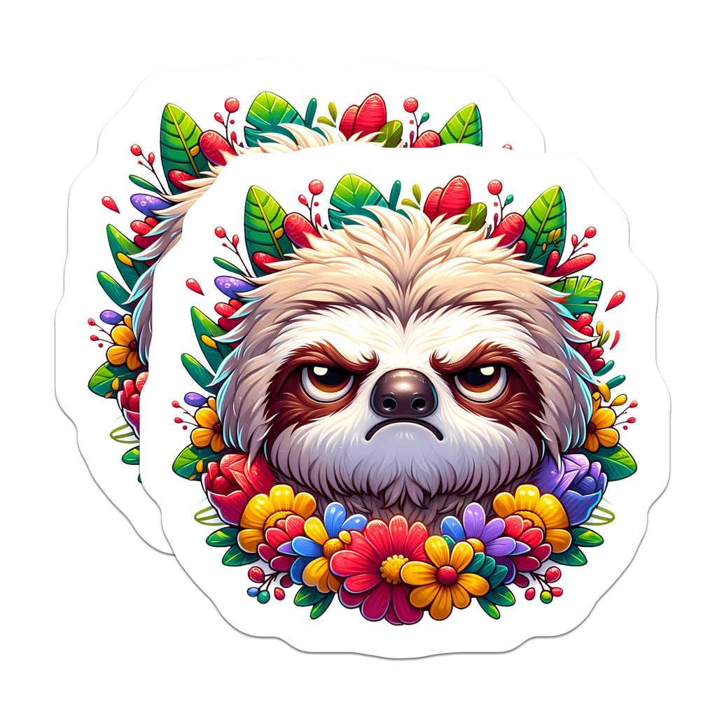 (2 Pack) Grumpy Sloth Animal Lover Magnets - Angry Sloth Face Vibrant Floral Art - Cute Sloth Decoration Refrigerator - 5 Inches On Longest Side - Thick Durable Magnet - Made in USA - MAG22546