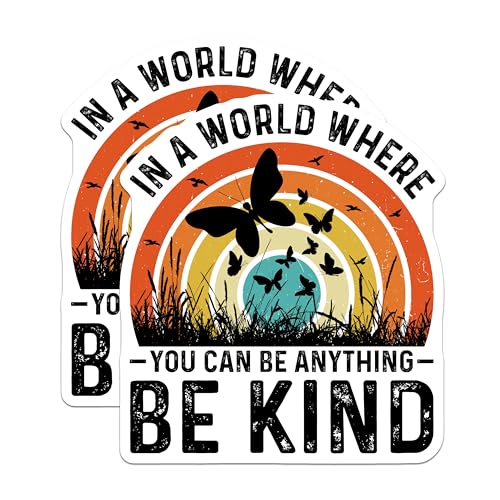 (2 Pack) Inspirational Quote Stickers - Be Kind Stickers - Positive Message Stickers Butterflies Rainbow - 5" On Longest Side - Sticks to Smooth Flat Surfaces - Made in USA - BMCS5110