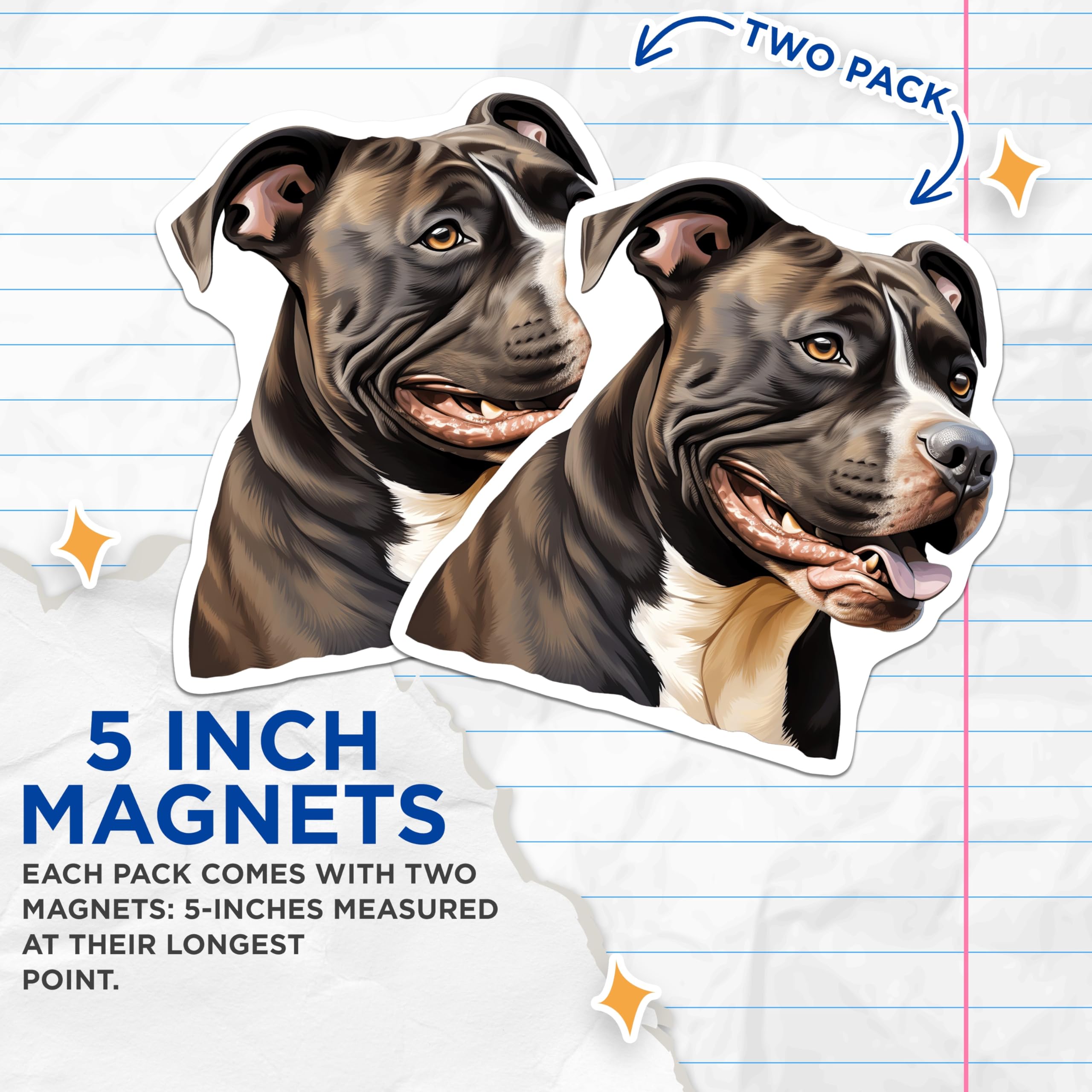 (2 Pack) Pitbull Magnets - Dog Lover Decor - American Staffordshire Pet Accent - 5 Inches On Longest Side - Thick Durable Magnet - Made in USA - MAG27750