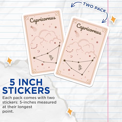 (2 Pack) Capricornus Zodiac Stickers - Constellation Designs - Celestial Sticker Decor - 5" On Longest Side - Sticks to Smooth Flat Surfaces - Made in USA - BMCS9428