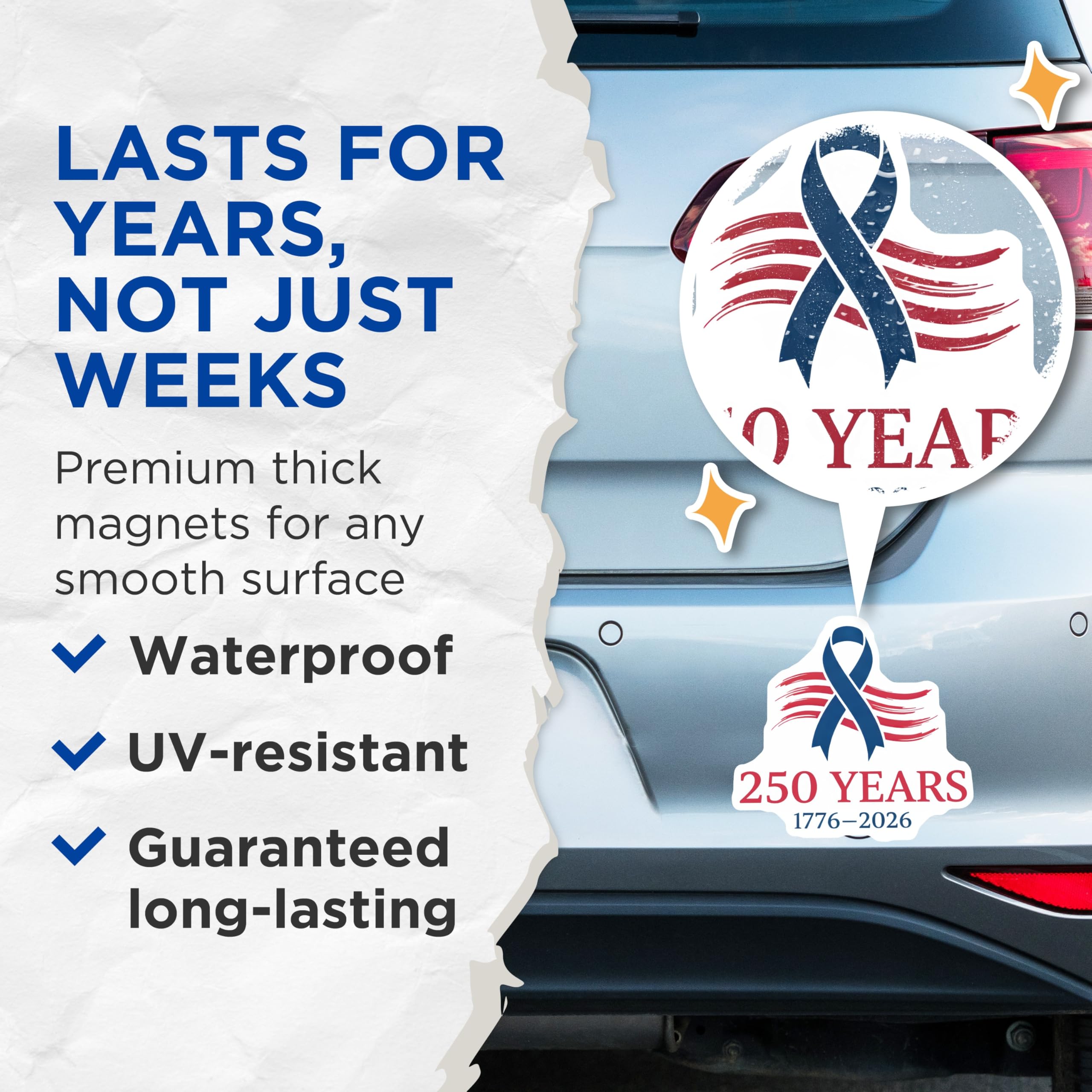 (2 Pack) 250 Year Anniversary Magnets - Patriotic American Decor - Historical Commemoration - 5 Inches On Longest Side - Thick Durable Magnet - Made in USA - MAG26909