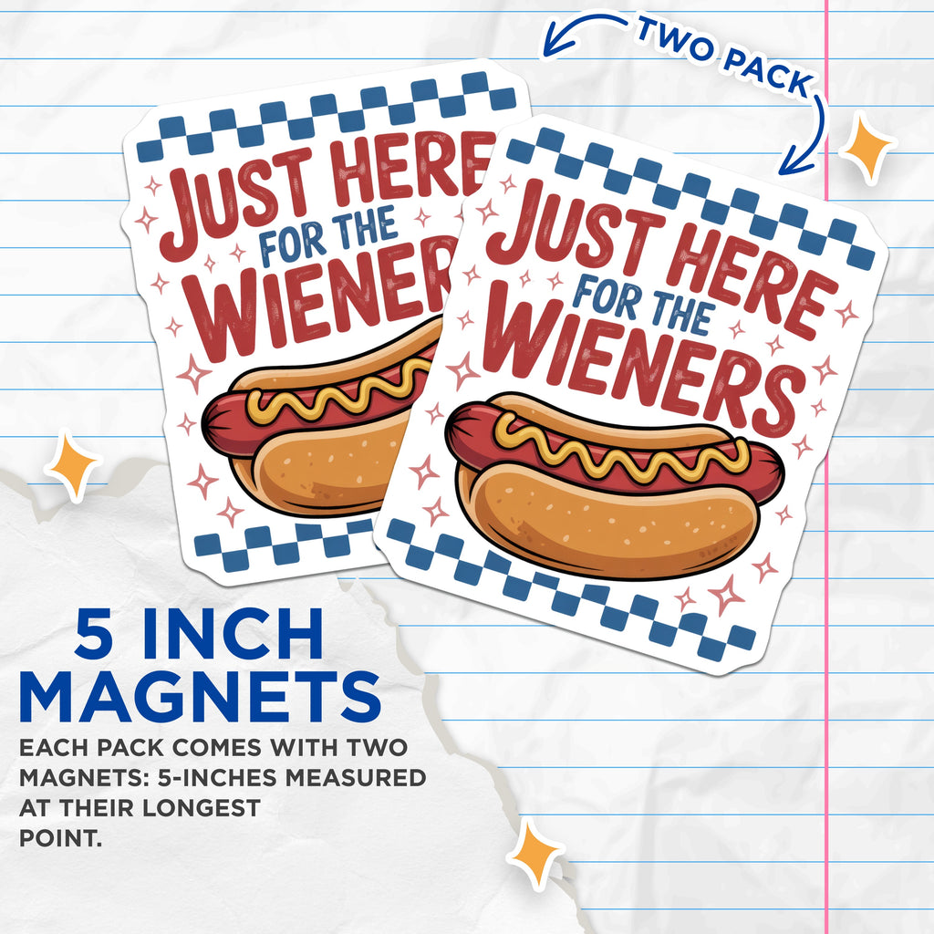 (2 Pack) Funny Hot Dog Magnets - BBQ Refrigerator Magnets - Humorous Kitchen Decor for Foodies - 5 Inches On Longest Side - Thick Durable Magnet - Made in USA - MAG38326