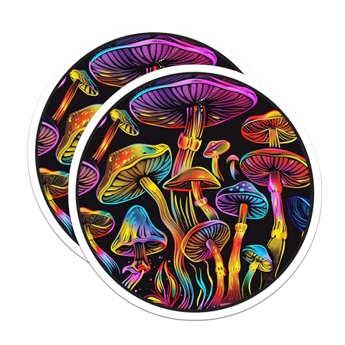 (2 Pack) Trippy Mushroom Stickers - Psychedelic Design - Colorful Mushrooms - 5" On Longest Side - Sticks to Smooth Flat Surfaces - Made in USA - BMCS7252
