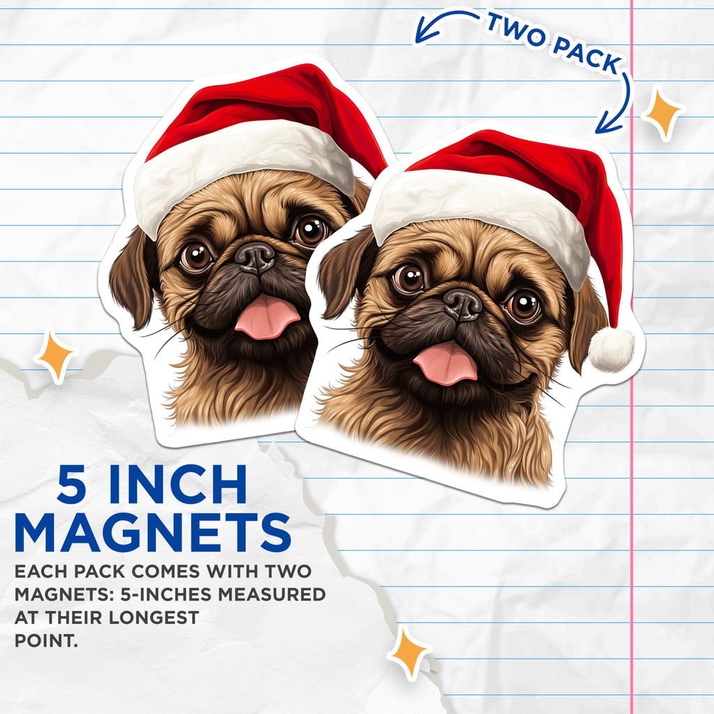 (2 Pack) Santa Pug Magnets - Christmas Dog Decor - Holiday Animal Lover - Fridge Whiteboard Accessories - 5 Inches On Longest Side - Thick Durable Magnet - Made in USA - MAG26439