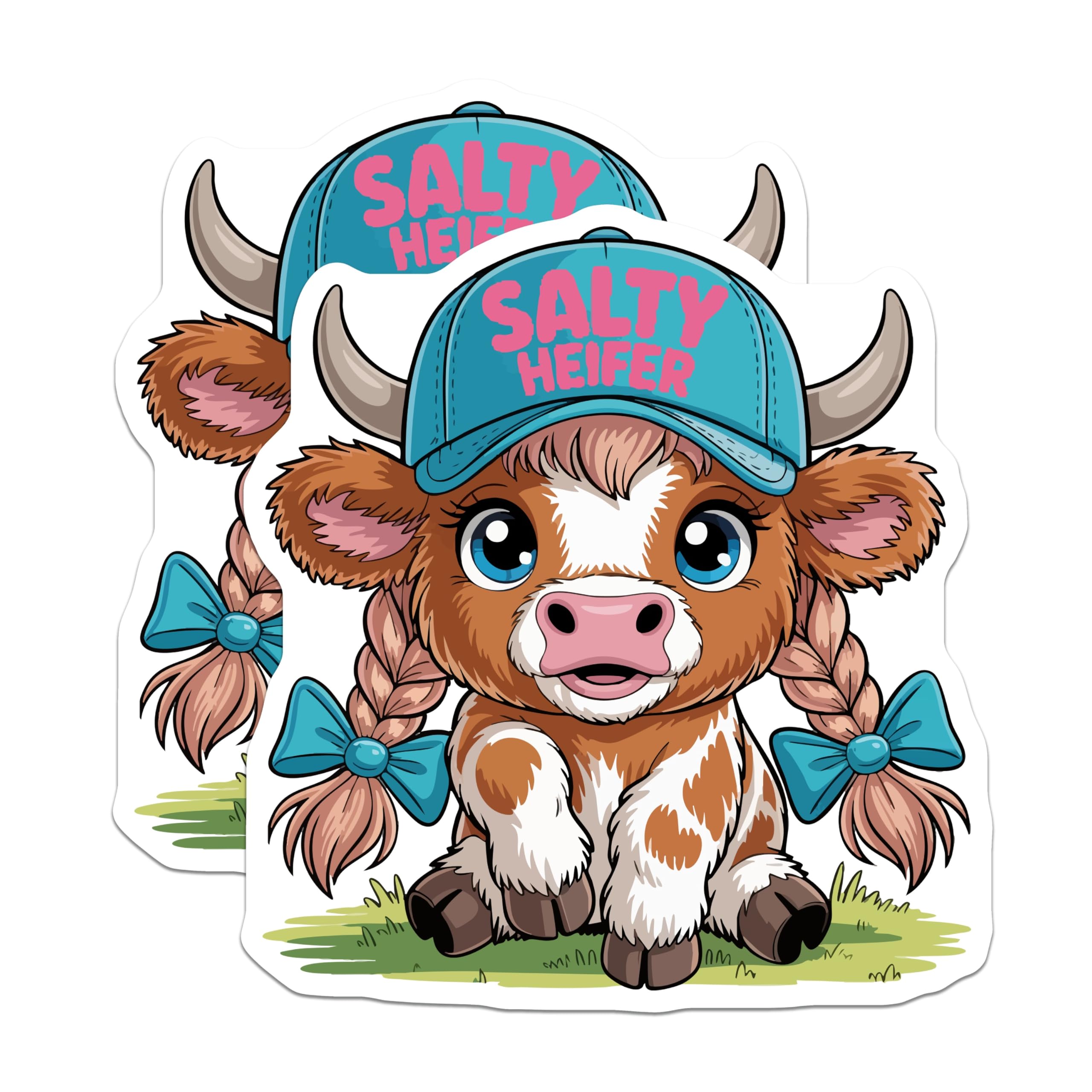 (2 Pack) Salty Heifer Magnets - Cute Cartoon Cow Art - Funny Farm Animal Kitchen Decor - Humorous Refrigerator Locker Accent - 5 Inches On Longest Side - Thick Durable Magnet - Made in USA - MAG21669