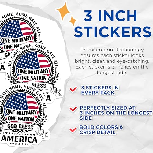 (3 Pack) Patriotic Decals - American Flag Decal - One Nation God Bless Decals - 3 Inches On Longest Side - Easy Peel & Apply - Made in USA - 3MCS7580