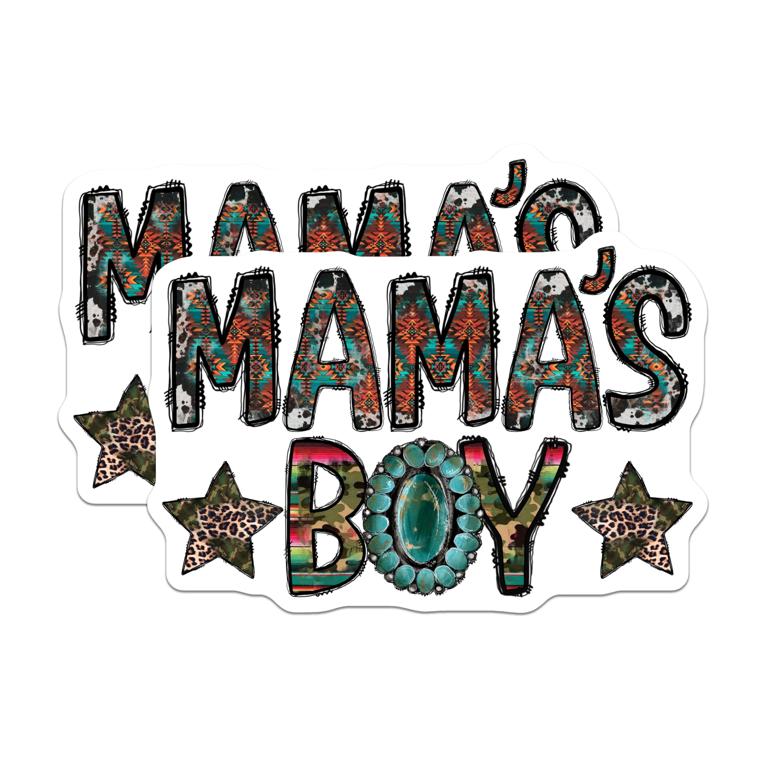 (2 Pack) Mama's Boy Magnets - Southwestern Western Decor - Boy Mom Leopard Camo Turquoise Style - 5 Inches On Longest Side - Thick Durable Magnet - Made in USA - MAG30442