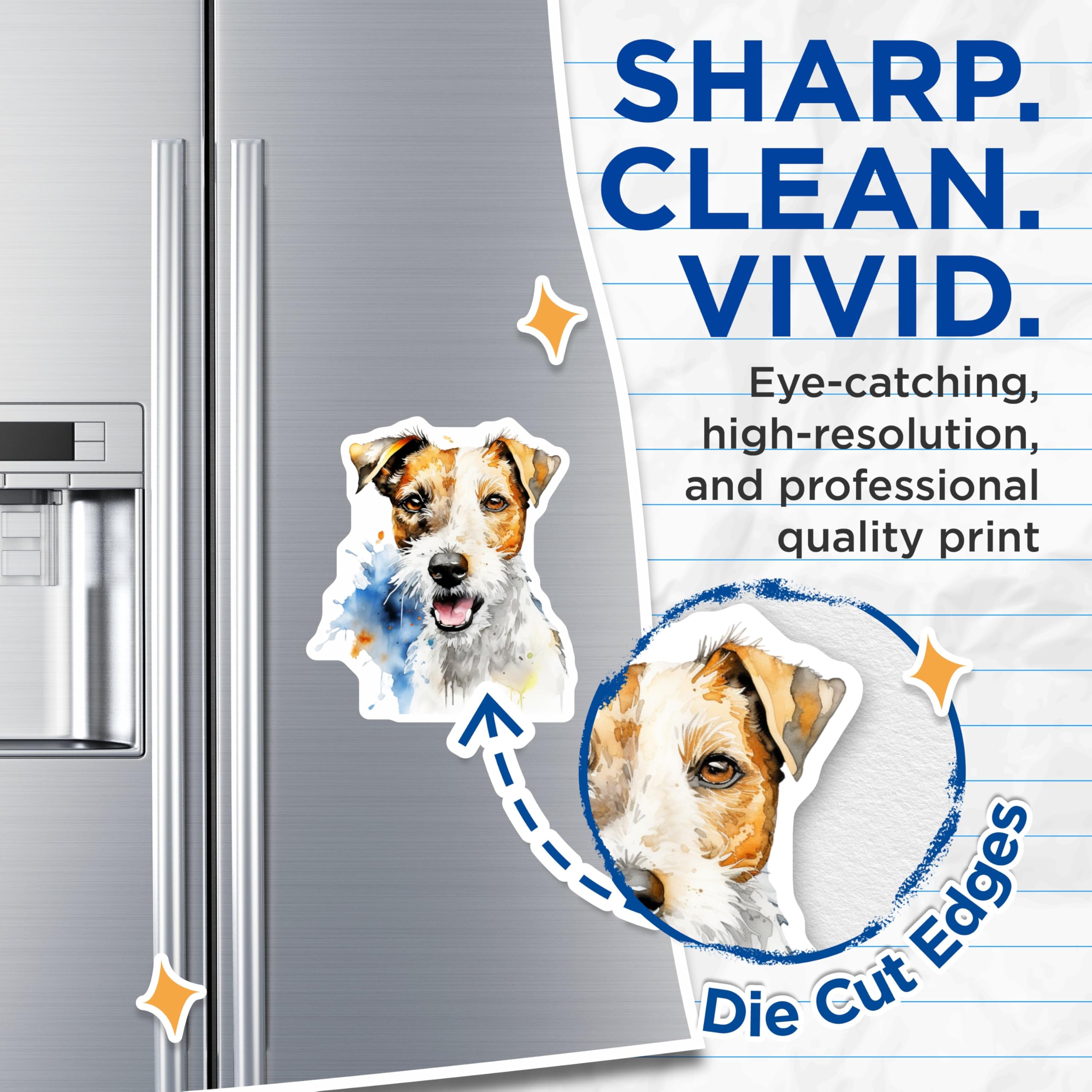 (2 Pack) Jack Russell Terrier Magnets - Watercolor Dog Art - Pet Lover Fridge Decor - 5 Inches On Longest Side - Thick Durable Magnet - Made in USA - MAG28492