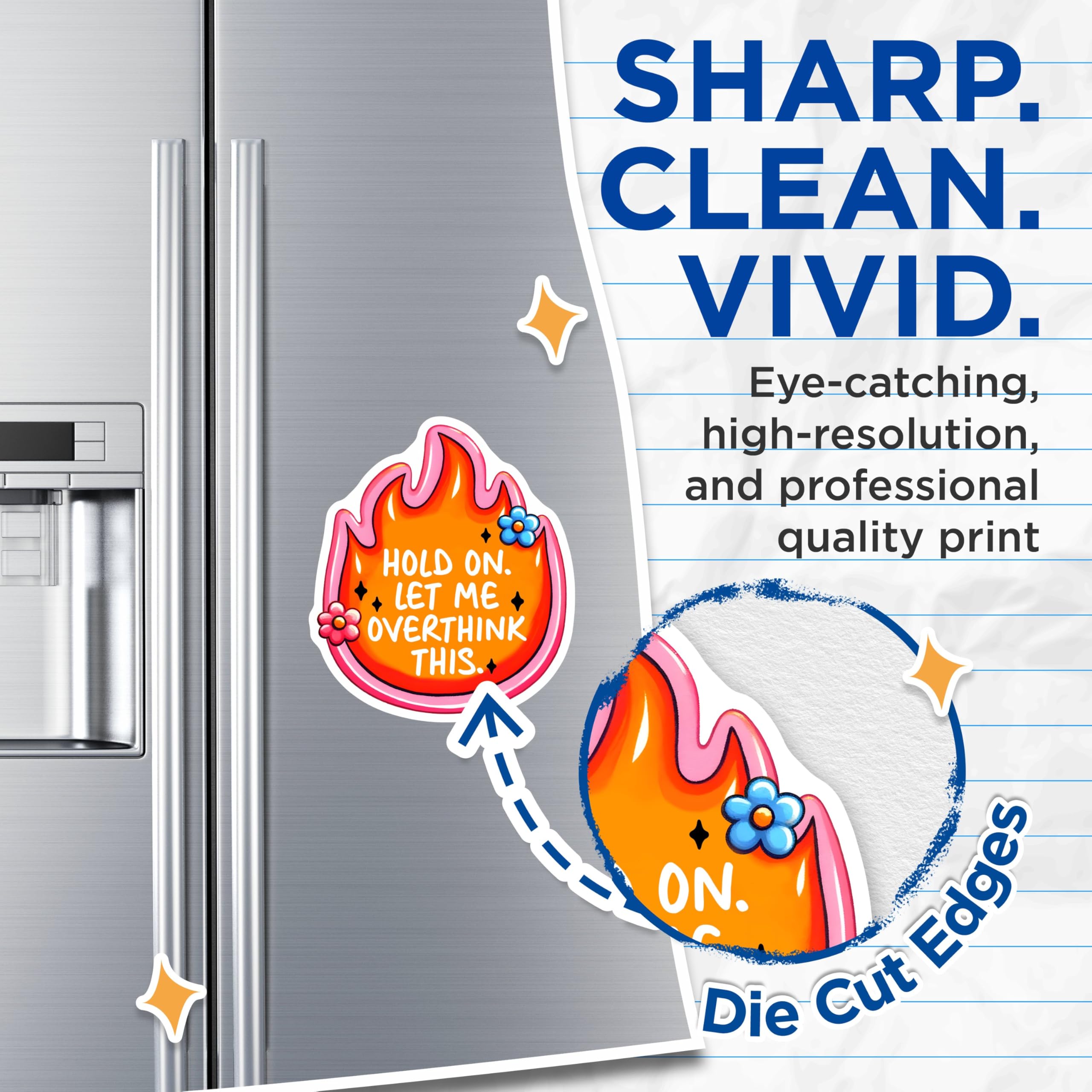 (2 Pack) Hold On Let Me Overthink This Magnets - Fire Shape - Funny Quote - Home Office Decor - 5" On Longest Side - for Cars, Fridges, Toolboxes - Made in USA - MAG7503