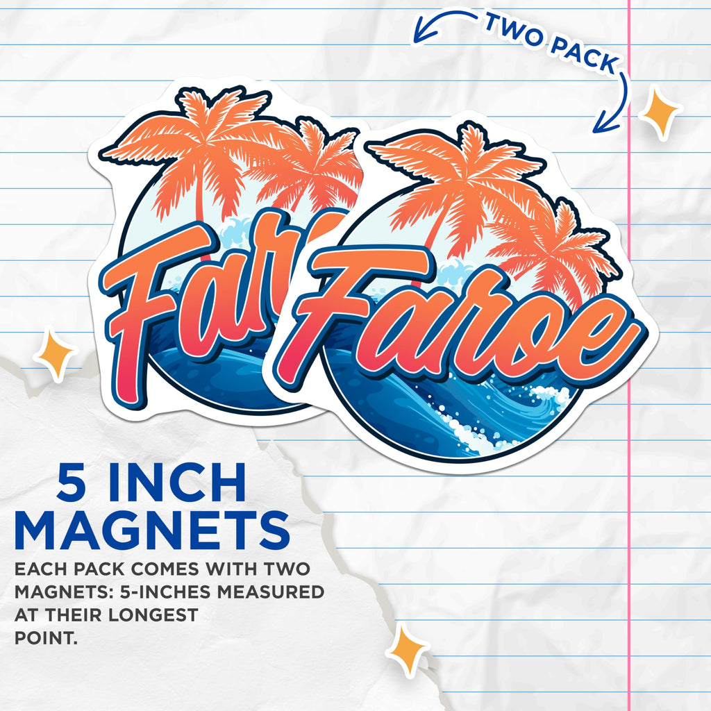(2 Pack) Faroe Islands Magnets - Tropical Palm Decor - Vacation Destination Souvenir - 5" On Longest Side - Premium Magnet - for Cars, Refrigerators, Toolboxes, Lockers - Made in USA - MAG17893