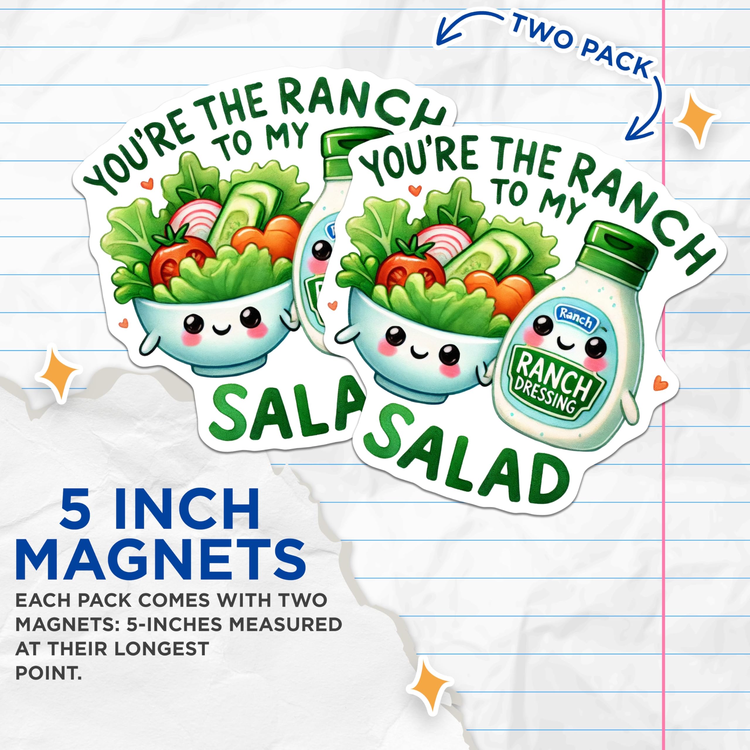 (2 Pack) You're The Ranch to My Salad Magnets - Cute Salad and Ranch Bottle Magnets - Funny Fridge Magnets - 5" On Longest Side - for Cars, Refrigerators, Toolboxes, Lockers - Made in USA MAG3551
