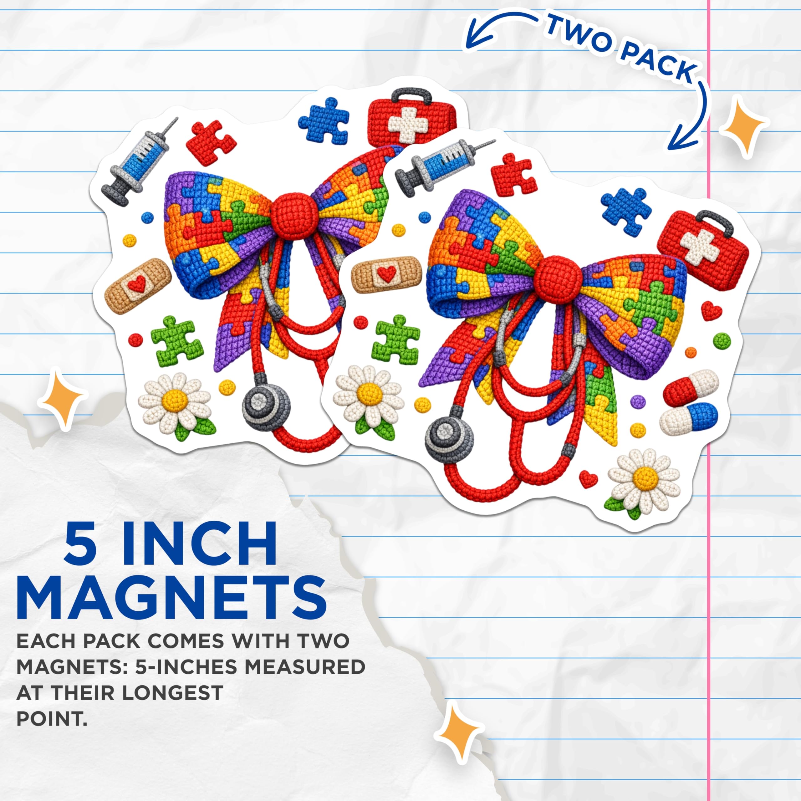 (2 Pack) Autism Awareness Magnets - Neurodiversity Puzzle Acceptance - Stethoscope Medical Support Decor - 5 Inches On Longest Side - Thick Durable Magnet - Made in USA - MAG21297