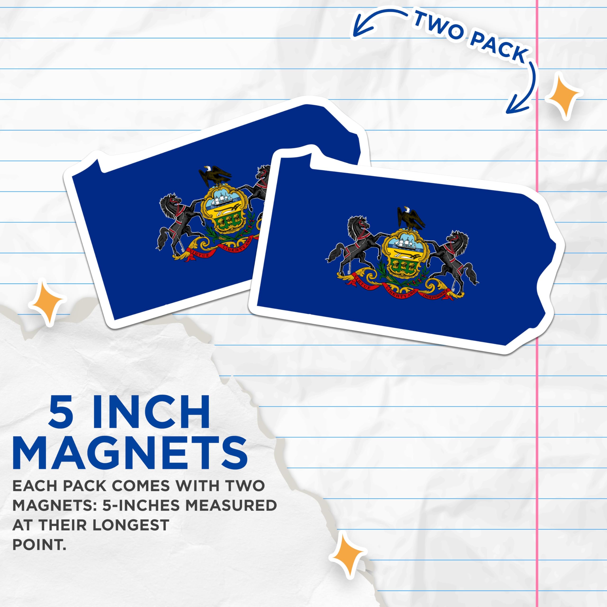 (2 Pack) Pennsylvania Flag Magnets - PA State Outline Decor - Keystone State Pride Souvenir - Refrigerator Locker Display - 5 Inches On Longest Side - Thick Durable Magnet - Made in USA - MAG21252