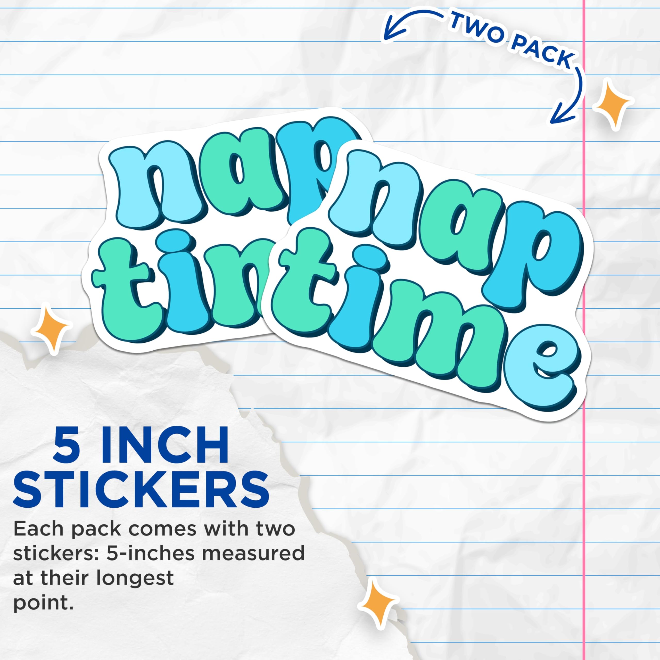 (2 Pack) Nap Time Stickers - Sleepy Stickers - Rest Stickers - 5" On Longest Side - Sticks to Smooth Flat Surfaces - Made in USA - BMCS11920