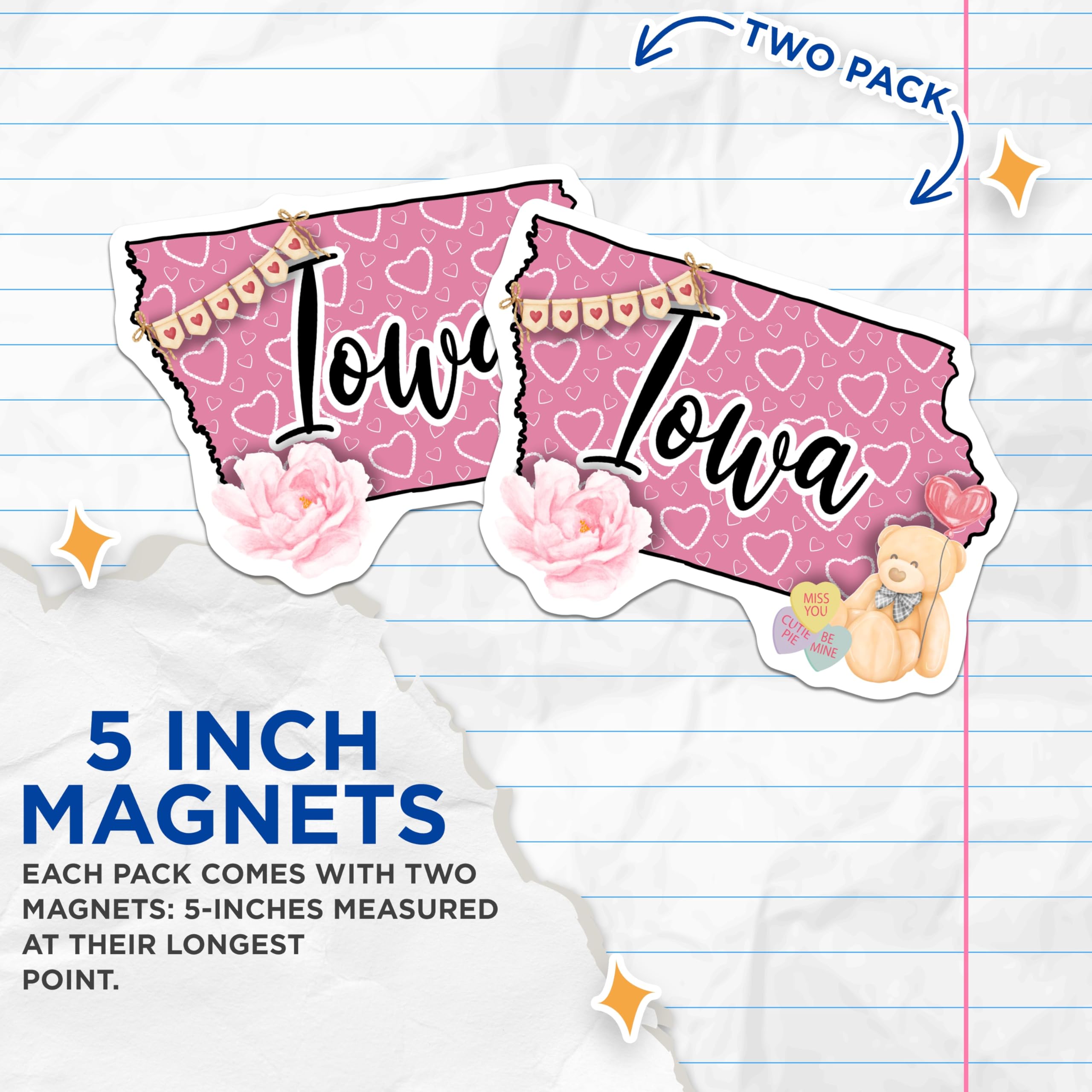 (2 Pack) Iowa State Magnets - Heart Magnets - Teddy Bear Iowa - 5" On Longest Side - Premium Magnet - for Cars, Refrigerators, Toolboxes, Lockers - Made in USA - MAG18926