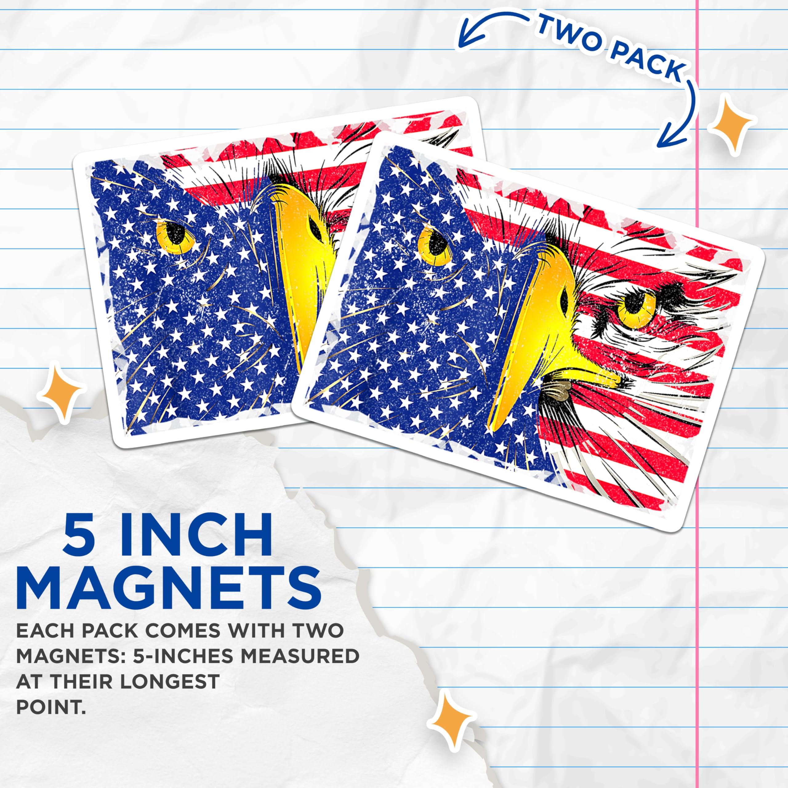 (2 Pack) American Eagle Magnets - Patriotic Flag Magnets - USA Pride Decor - 5 Inches On Longest Side - Thick Durable Magnet - Made in USA - MAG26189