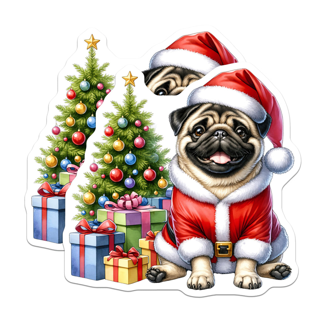 (2 Pack) Pug Christmas Magnets - Santa Dog Holiday Decor - Pet Lover Fridge Accessory - 5 Inches On Longest Side - Thick Durable Magnet - Made in USA - MAG27798