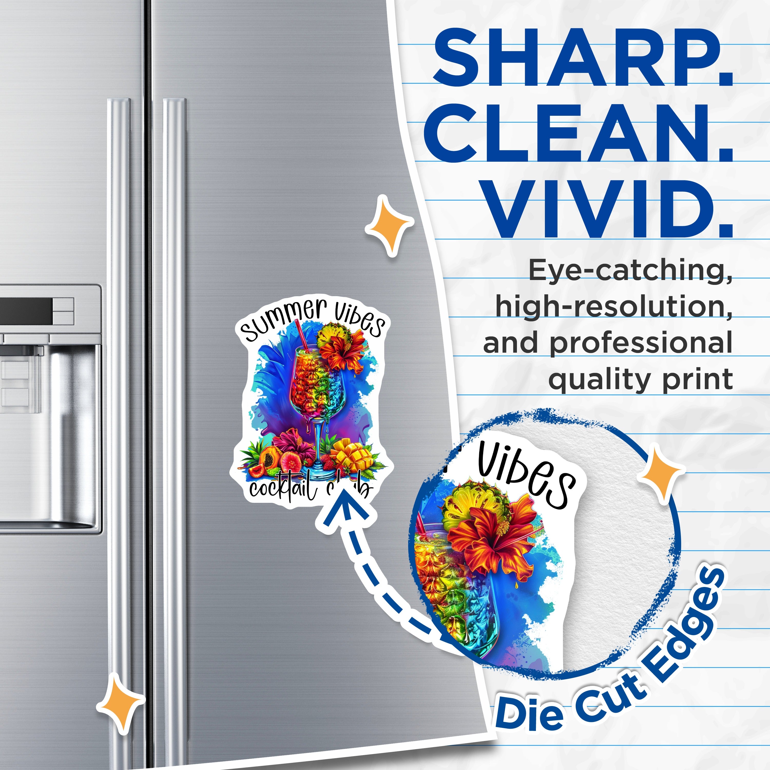 (2 Pack) Summer Vibes Magnets - Tropical Cocktail Decor - Beach Party Fridge Art - 5 Inches On Longest Side - Thick Durable Magnet - Made in USA - MAG39057