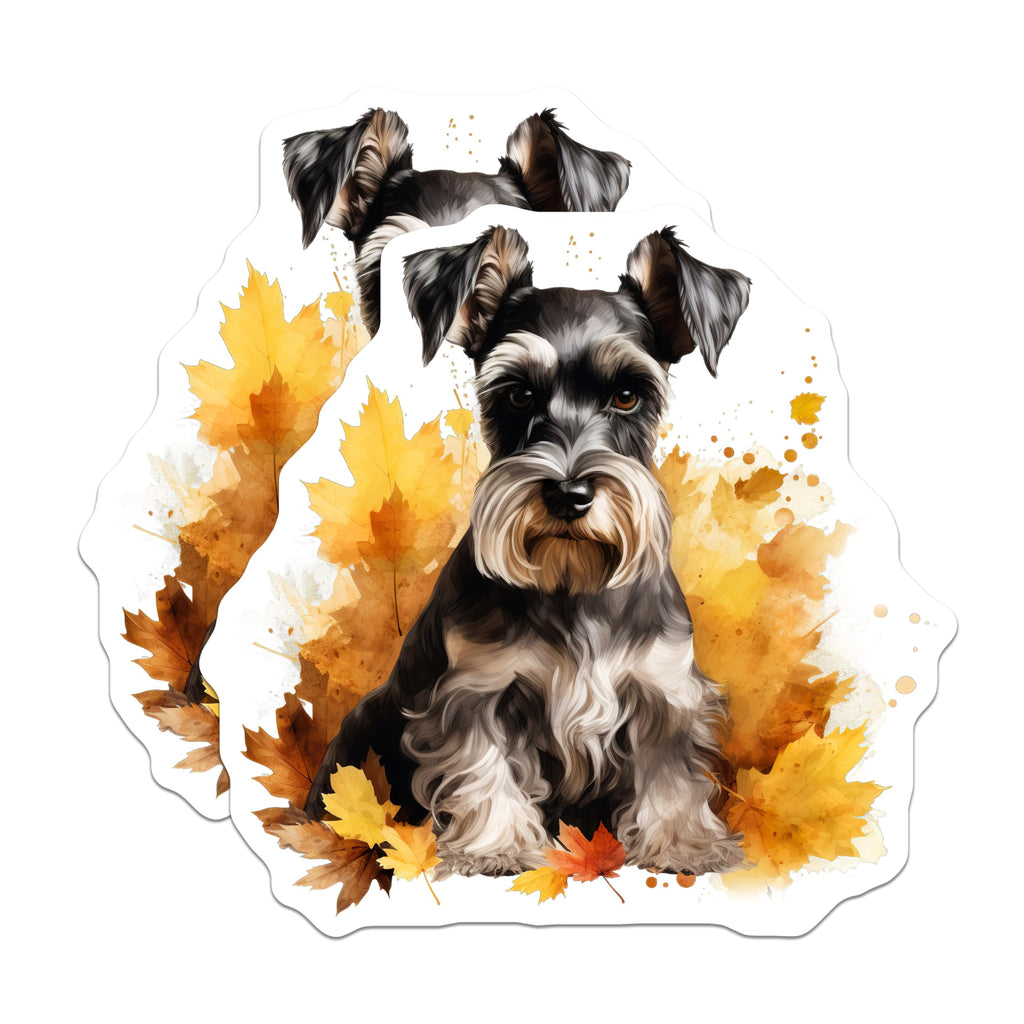 (2 Pack) Miniature Schnauzer Magnets - Autumn Leaves Decor - Dog Lover Fridge Art - 5 Inches On Longest Side - Thick Durable Magnet - Made in USA - MAG25948