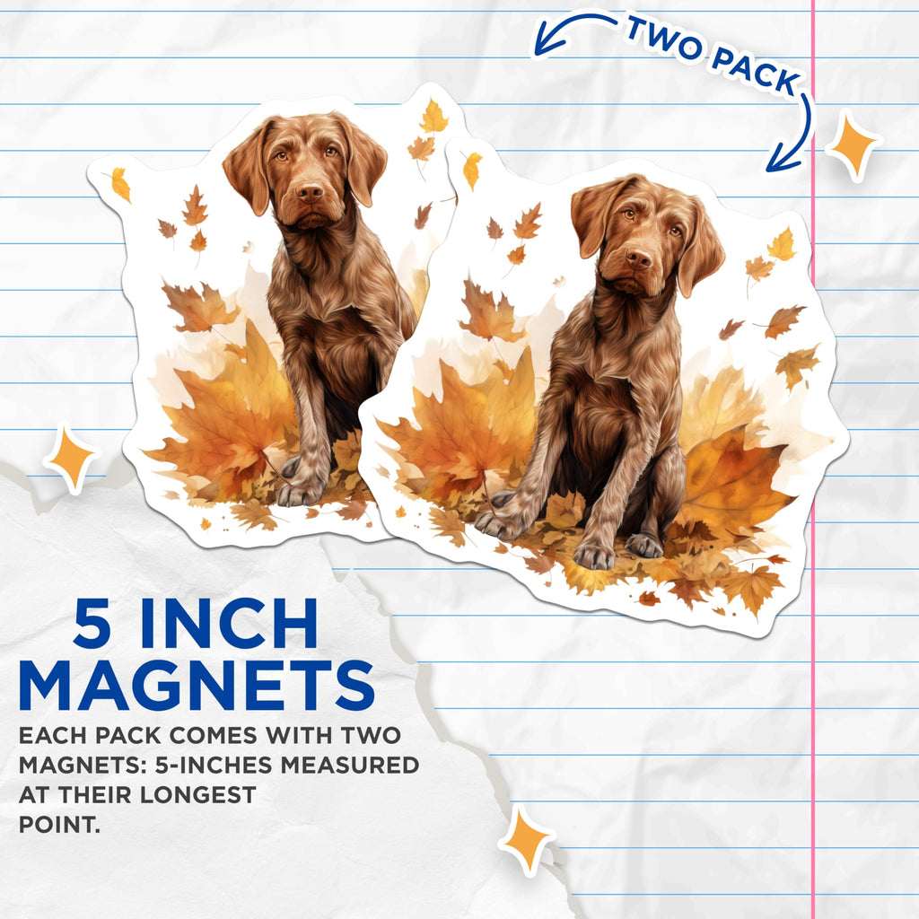 (2 Pack) Brown Retriever Dog Magnets - Autumn Leaves Decor - Dog Lover Pet Parent Fridge Accent - 5 Inches On Longest Side - Thick Durable Magnet - Made in USA - MAG28272