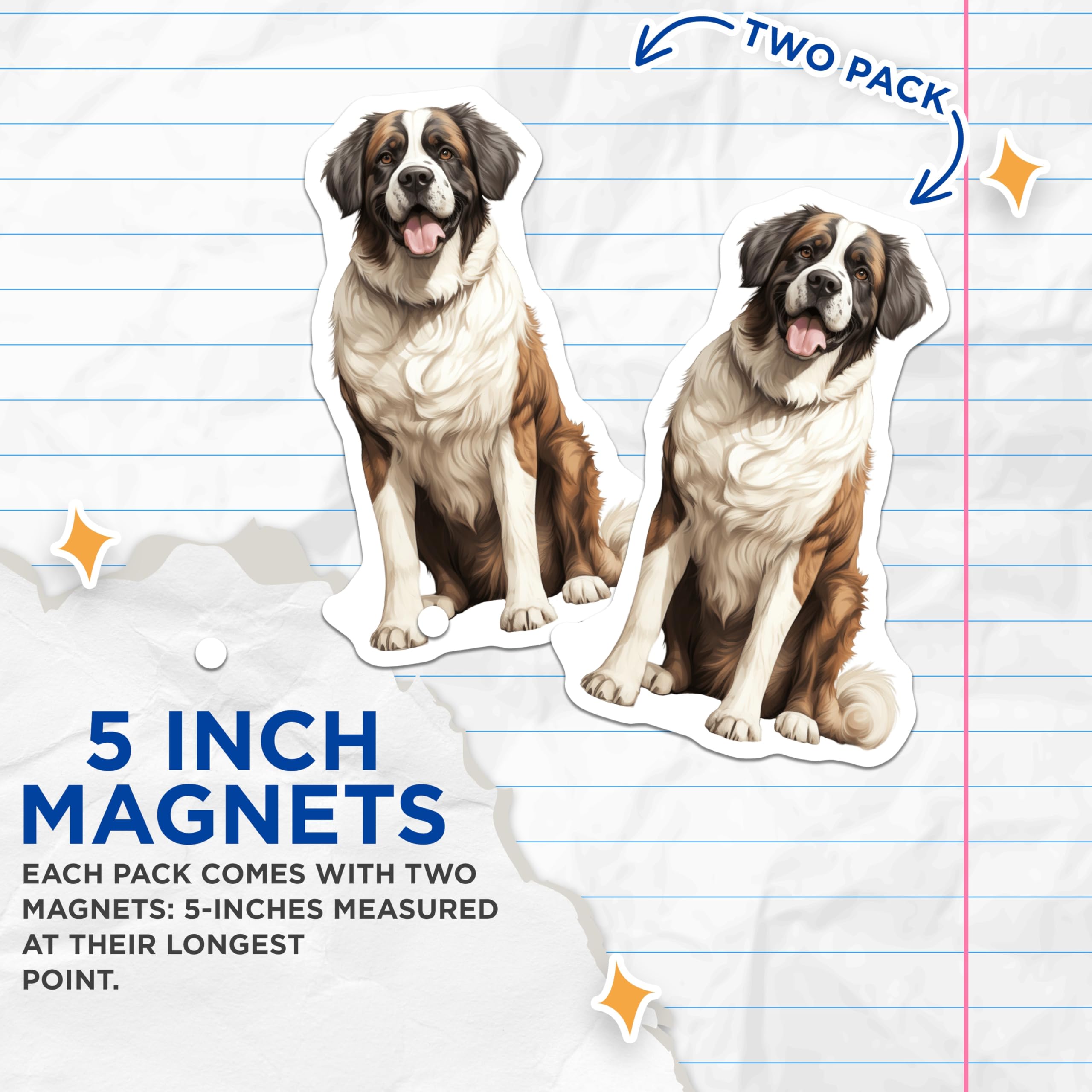 (2 Pack) Saint Bernard Magnets - Happy Dog Breed Decor - Pet Owner Item - 5 Inches On Longest Side - Thick Durable Magnet - Made in USA - MAG30658