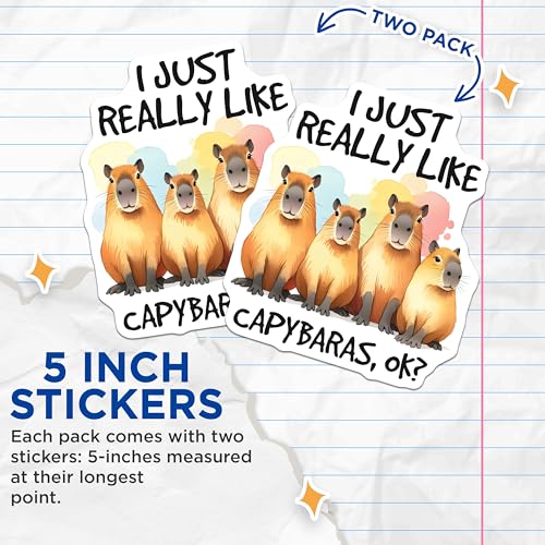 (2 Pack) Capybara Lover Stickers - Cute Animal Stickers - I Just Really Like Capybaras OK Stickers - 5" On Longest Side - Sticks to Any Smooth Flat Surface - Made in USA - BMCS3257