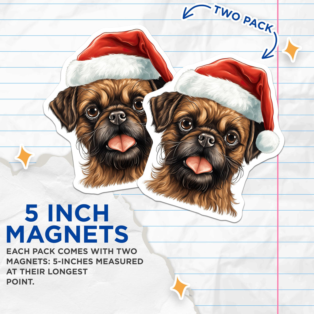 (2 Pack) Christmas Dog Magnets - Brussels Griffon Decor - Holiday Pet Lover Fridge Accessories - 5 Inches On Longest Side - Thick Durable Magnet - Made in USA - MAG28333