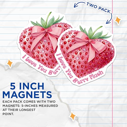 (2 Pack) I Love You Berry Much Magnets - Heart Shaped Berry Magnets - Romantic Message Magnets for Fridge - 5" On Longest Side - for Cars, Refrigerators, Toolboxes, Lockers - Made in USA BMCS3499