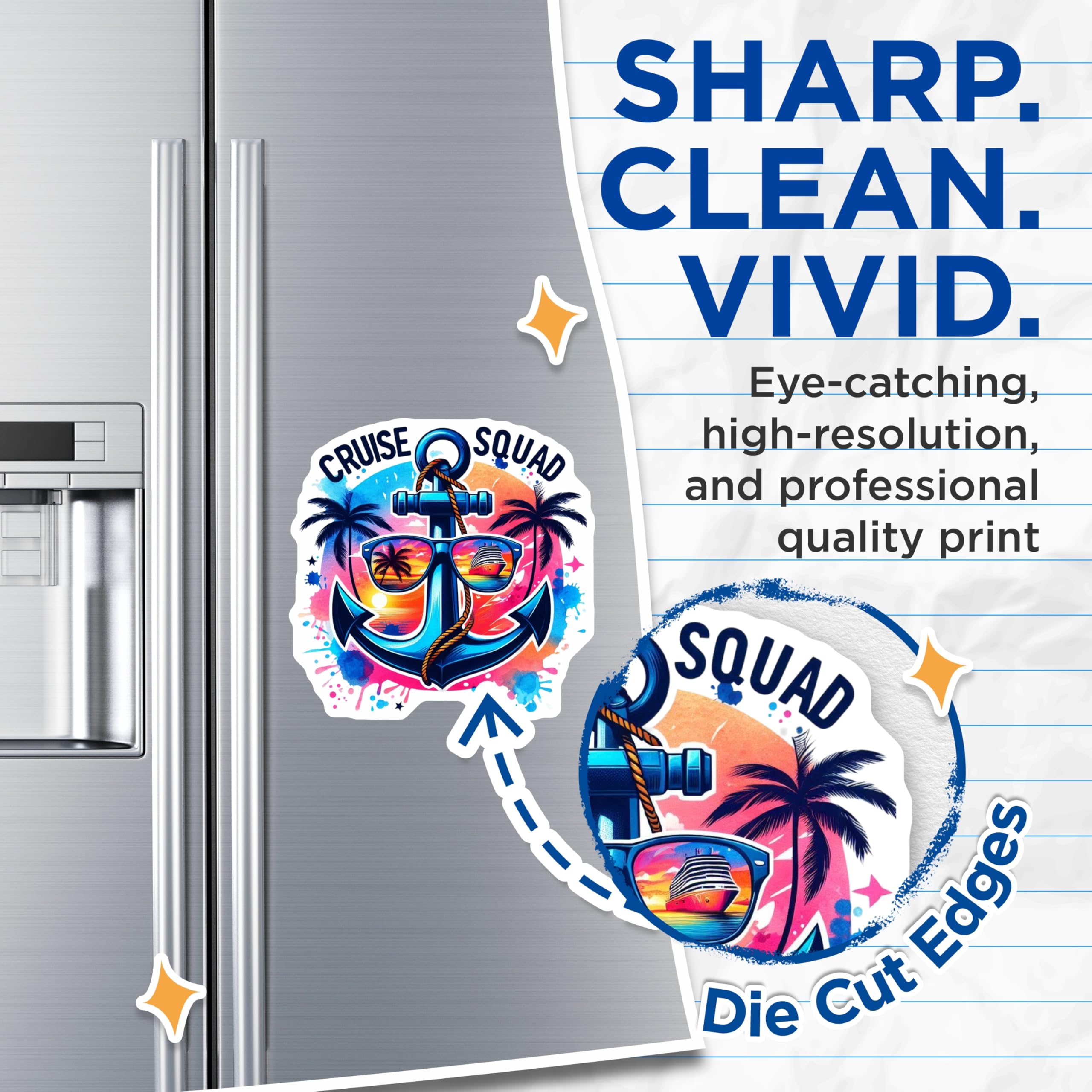 (2 Pack) Cruise Squad Magnets - Tropical Ship Vacation Decor - Anchor Sunglasses Ocean Travel - 5 Inches On Longest Side - Thick Durable Magnet - Made in USA - MAG20338