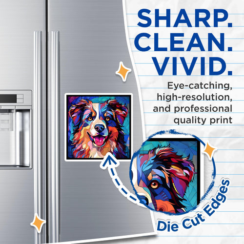 (2 Pack) Australian Shepherd Magnets - Colorful Dog Art - Fridge Decor - 5" On Longest Side - Premium Magnet - for Cars, Refrigerators, Toolboxes, Lockers - Made in USA - MAG14931