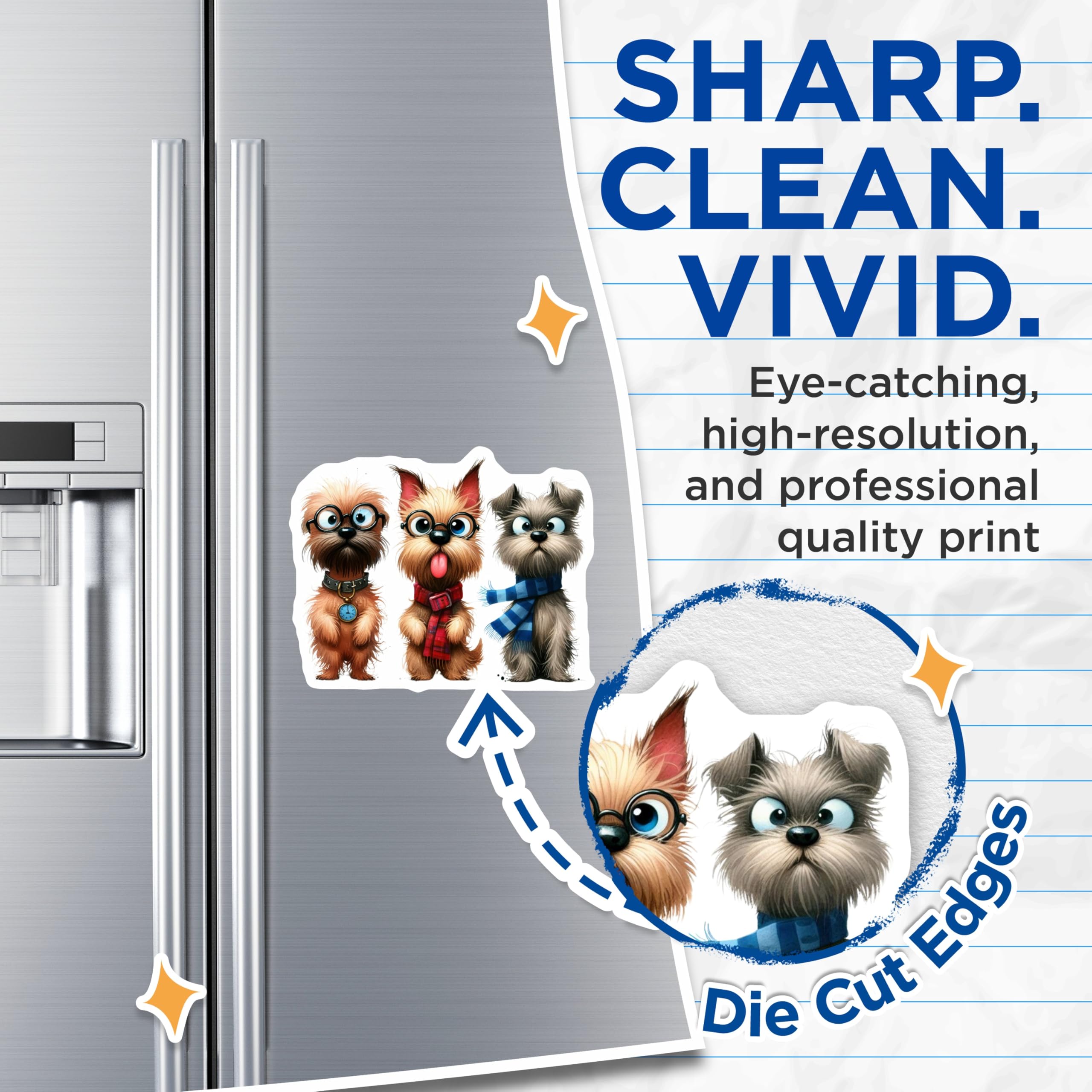 (2 Pack) Cute Dog Magnets - Nerdy Puppy Refrigerator Decor - Cartoon Pet Locker Accessory - Animal Lover Display - 5 Inches On Longest Side - Thick Durable Magnet - Made in USA - MAG26632