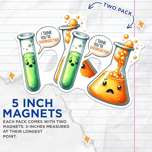 (2 Pack) Science Humor Magnets - Funny Overreaction Laboratory Decor - Cute Chemistry Fridge Accessories - 5" On Longest Side - for Cars, Fridges, Toolboxes - Made in USA - MAG8014