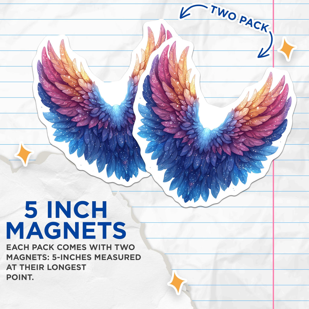 (2 Pack) Celestial Wings Magnets - Magical Fantasy Decor - Spiritual Aesthetic Art - 5 Inches On Longest Side - Thick Durable Magnet - Made in USA - MAG30040