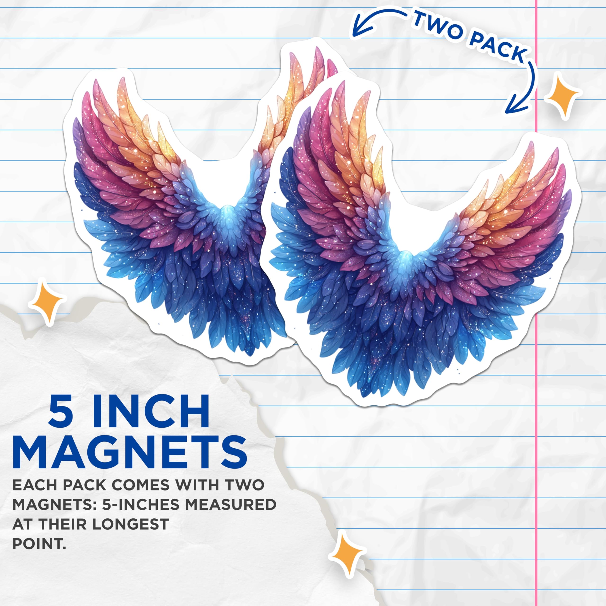 (2 Pack) Celestial Wings Magnets - Magical Fantasy Decor - Spiritual Aesthetic Art - 5 Inches On Longest Side - Thick Durable Magnet - Made in USA - MAG30040