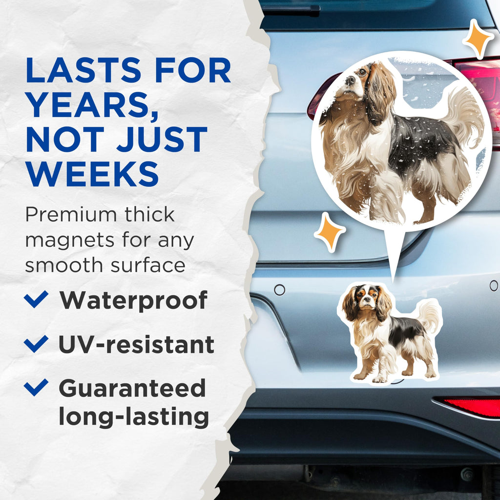 (2 Pack) Cavalier King Charles Spaniel Magnets - Tri-Color Dog Lover - Pet Memorial Keepsake for Dog Mom - 5 Inches On Longest Side - Thick Durable Magnet - Made in USA - MAG26610