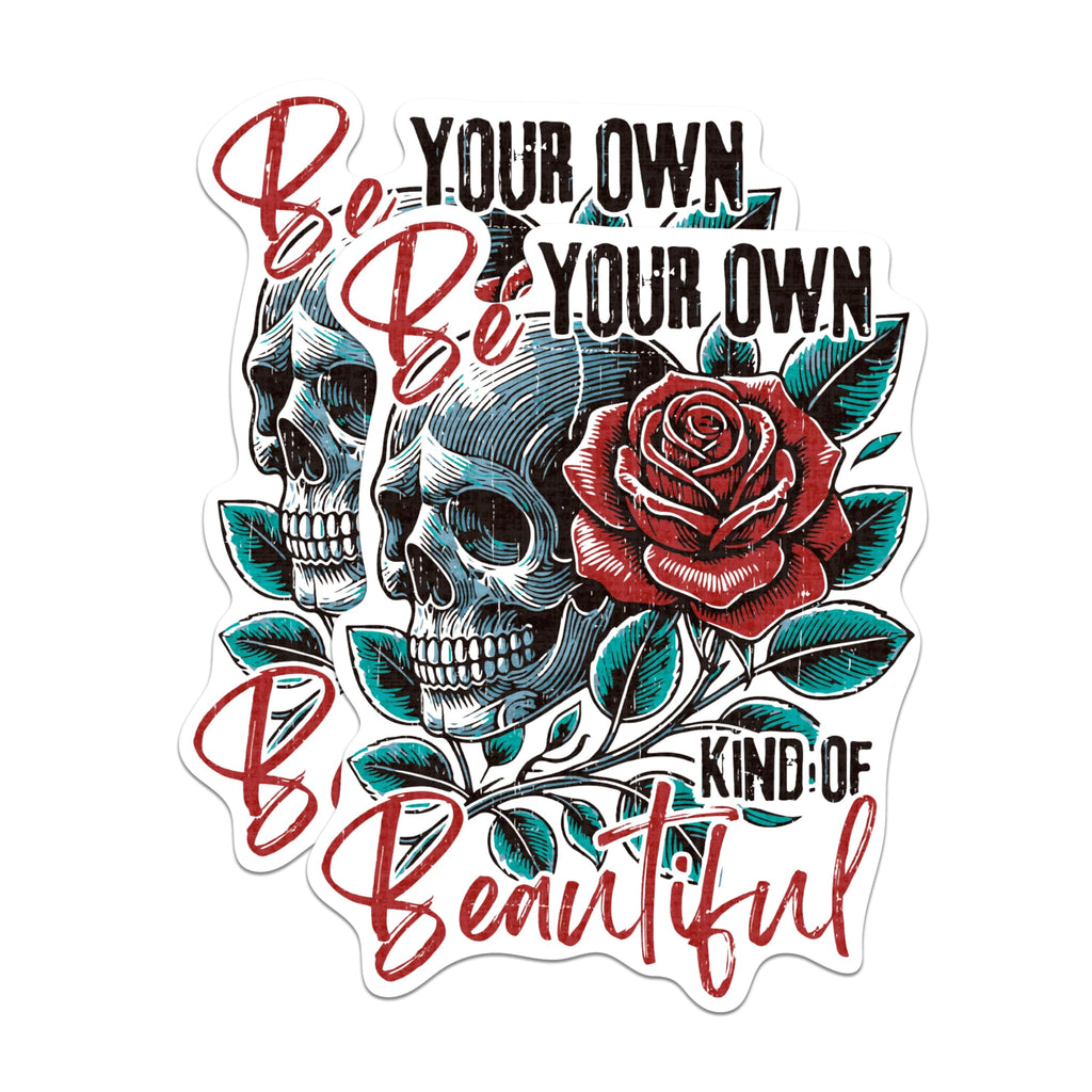 (2 Pack) Be Your Own Kind of Beautiful Magnets - Skull with Roses - Goth Skeleton Roses - 5 Inches On Longest Side - Premium Magnet - for Cars, Refrigerators, Toolboxes - Made in USA - MAG2130
