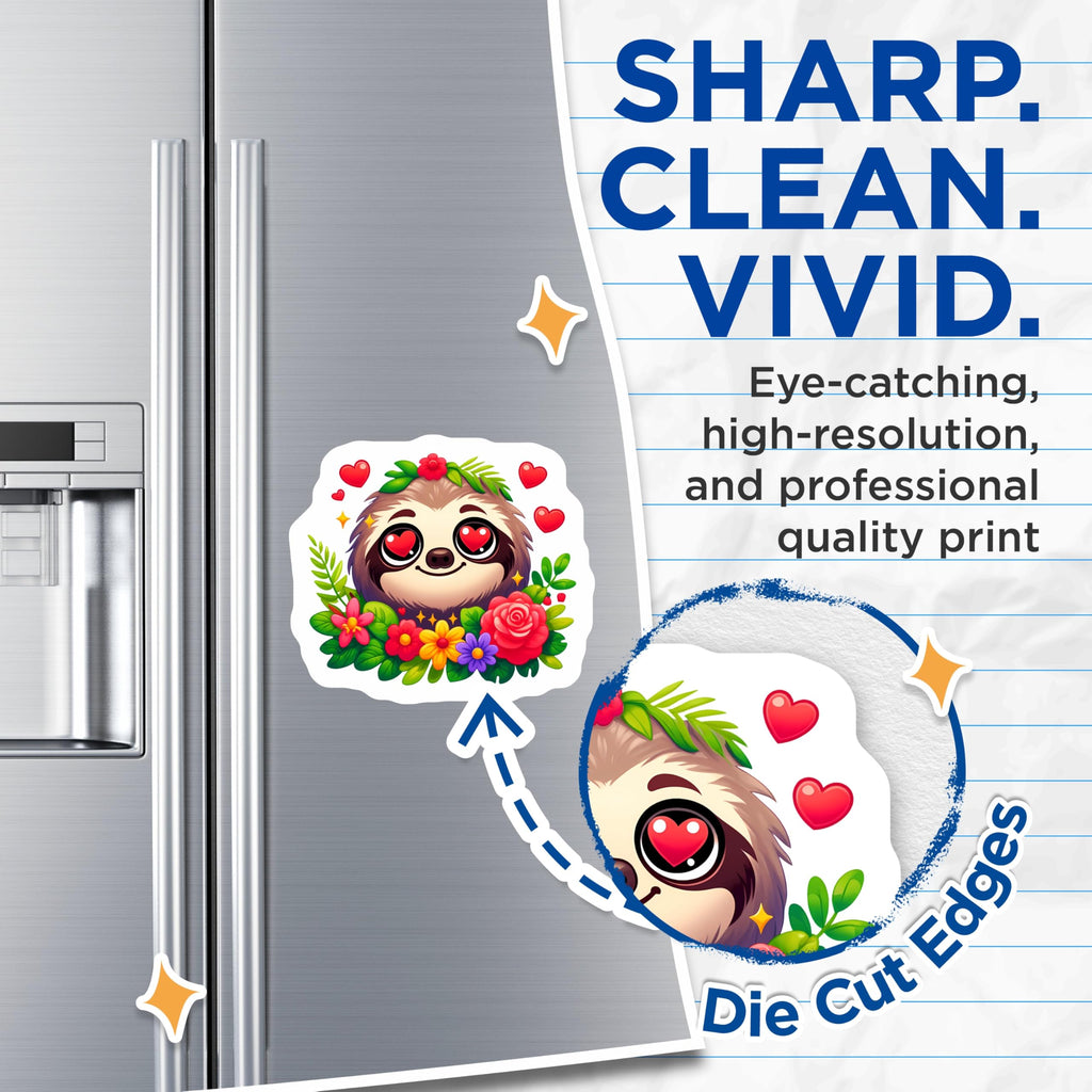 (2 Pack) Cute Sloth Magnets - Adorable Heart Eyes Sloth Decor - Floral Animal Fridge Locker Magnet - Kawaii Home Accent - 5 Inches On Longest Side - Thick Durable Magnet - Made in USA - MAG22184
