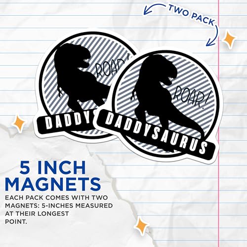 (2 Pack) Daddysaurus Magnets - Dinosaur Dad Magnets - Fun Roar Dad Magnets - Unique Dad Decor Magnets - 5" On Longest Side - for Cars, Refrigerators, Toolboxes, Lockers - Made in USA BMCS3414