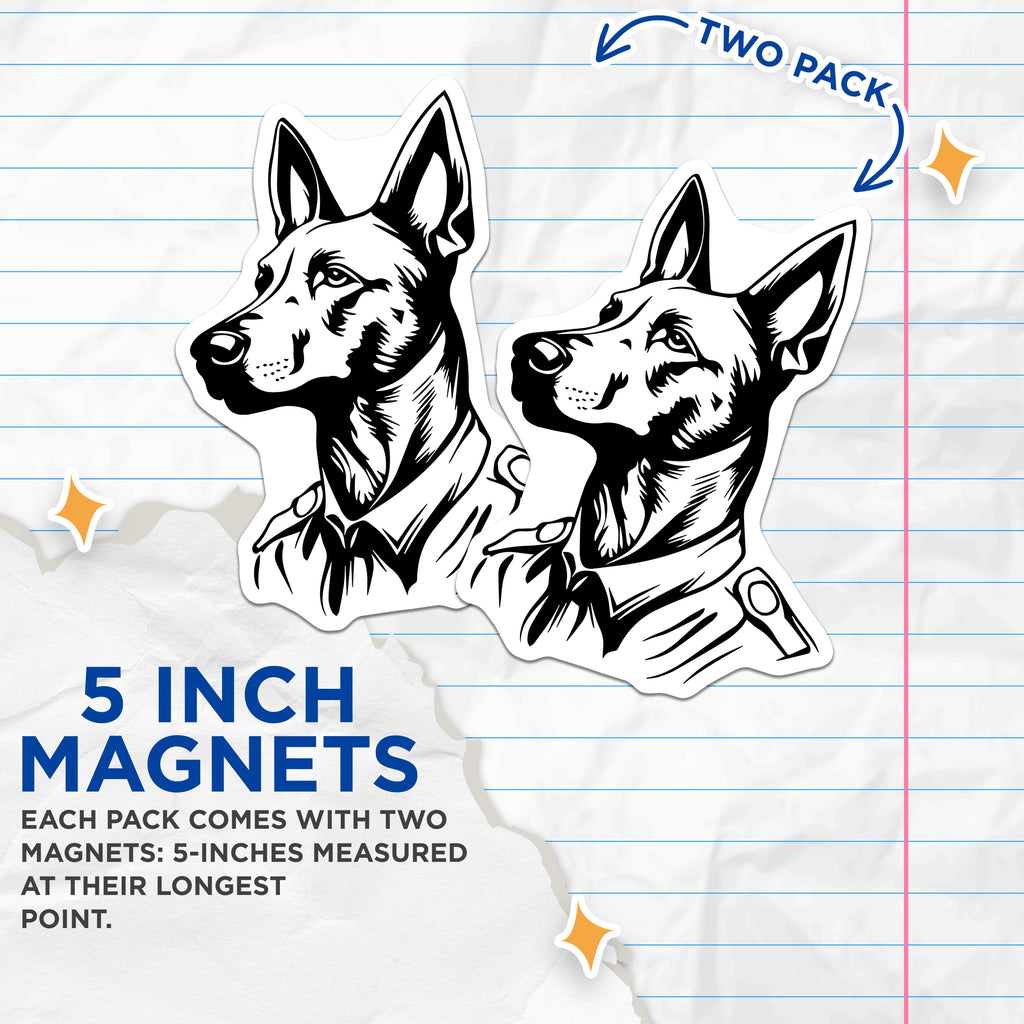 (2 Pack) K9 Police Dog Magnets - German Shepherd Support - Law Enforcement Officer Canine - 5 Inches On Longest Side - Thick Durable Magnet - Made in USA - MAG38548