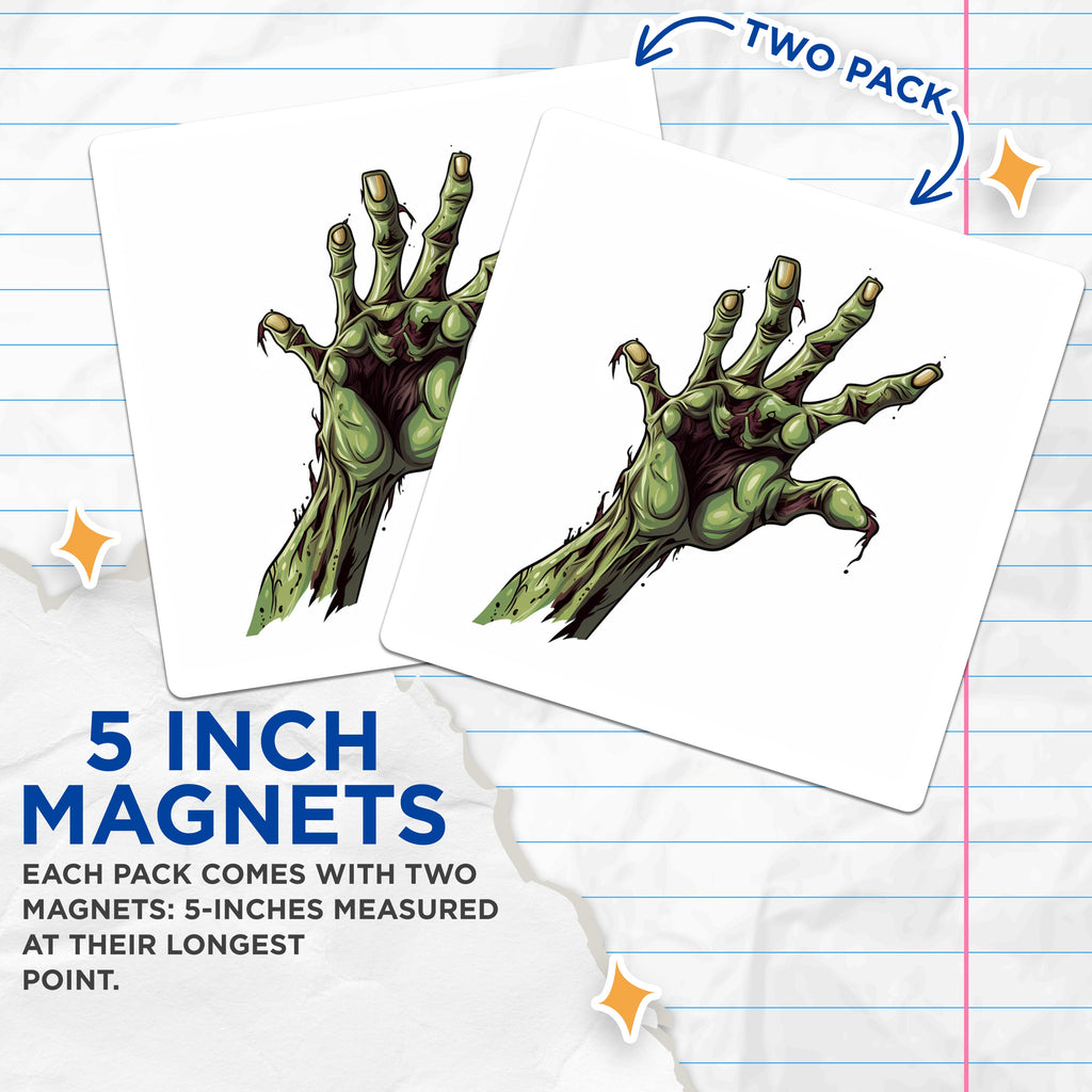 (2 Pack) Zombie Hand Magnets - Horror Decor - Halloween Spooky Undead Art - 5 Inches On Longest Side - Thick Durable Magnet - Made in USA - MAG37193